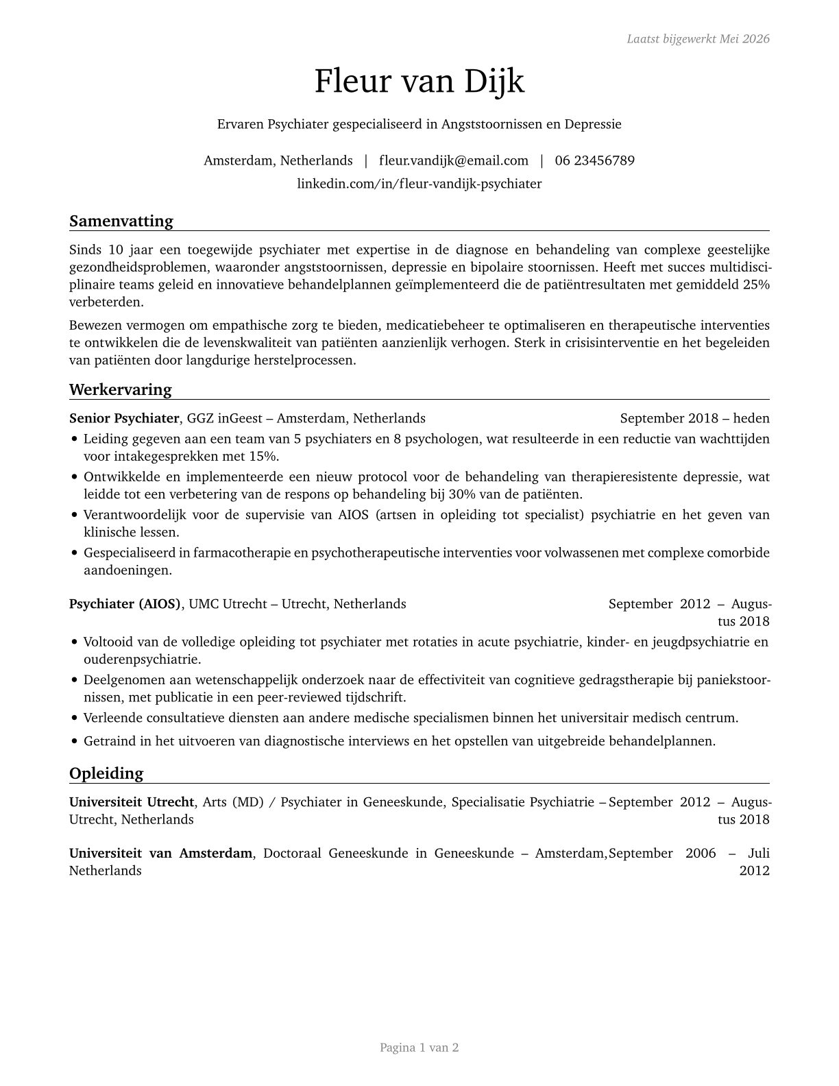 Psychiatrists CV in Dutch — page 1