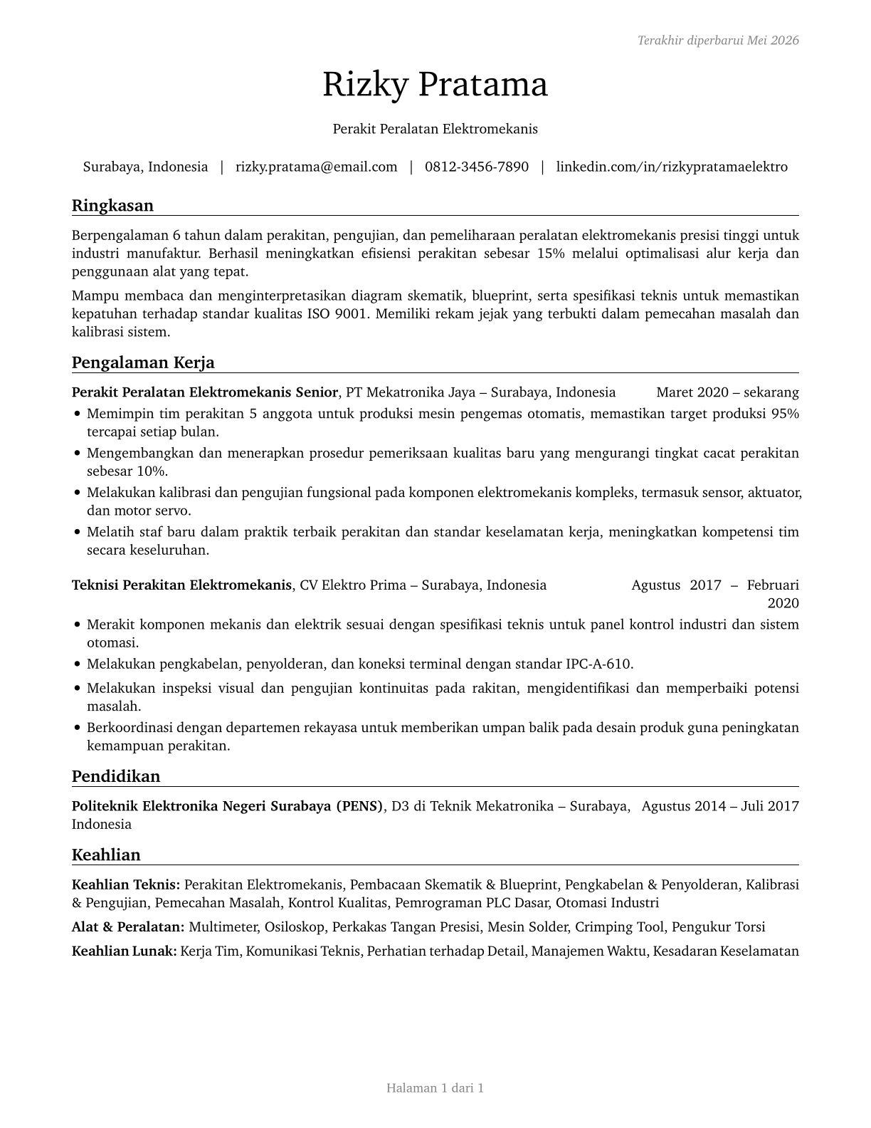 Electromechanical Equipment Assemblers CV in Indonesian — page 1