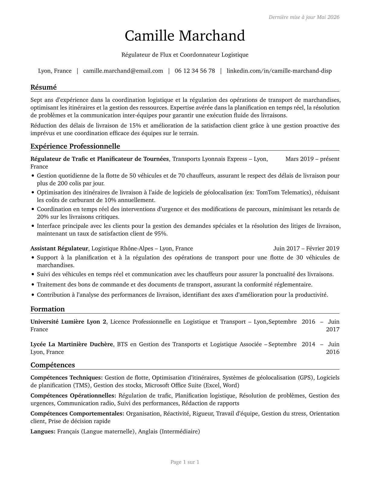 Dispatchers, Except Police, Fire, and Ambulance CV in French — page 1