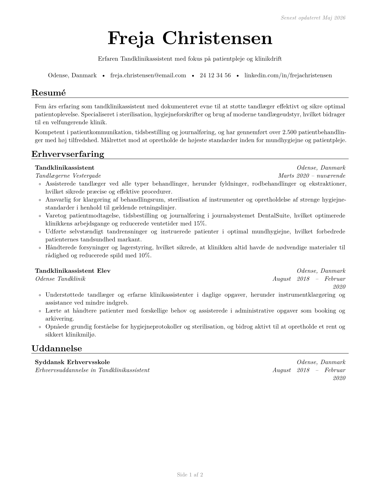 Dental Assistants CV in Danish — page 1