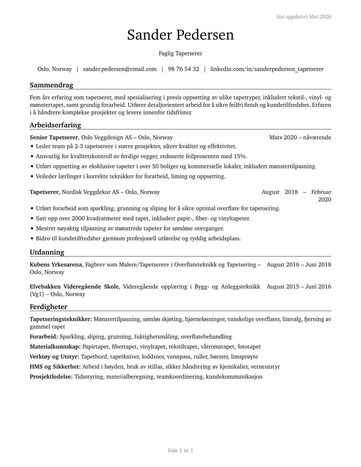 Paperhangers CV in Norwegian_bokmal — page 1