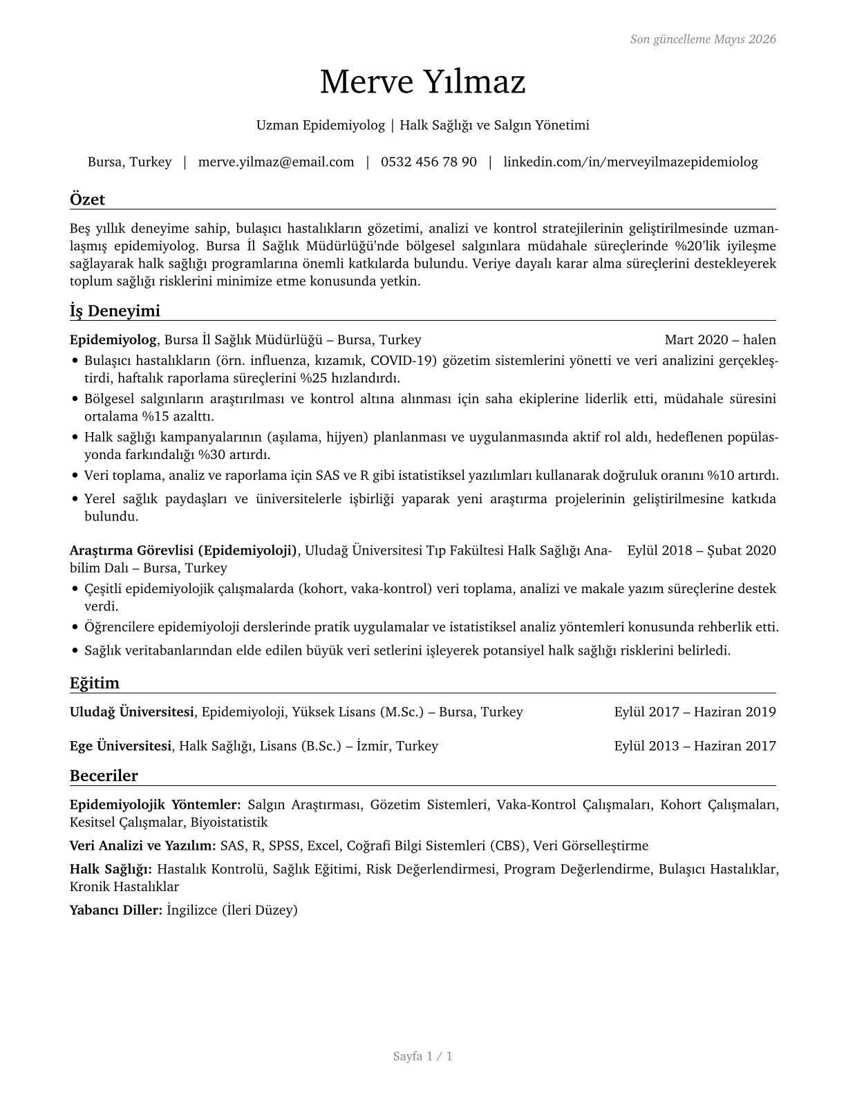 Epidemiologists CV in Turkish — page 1
