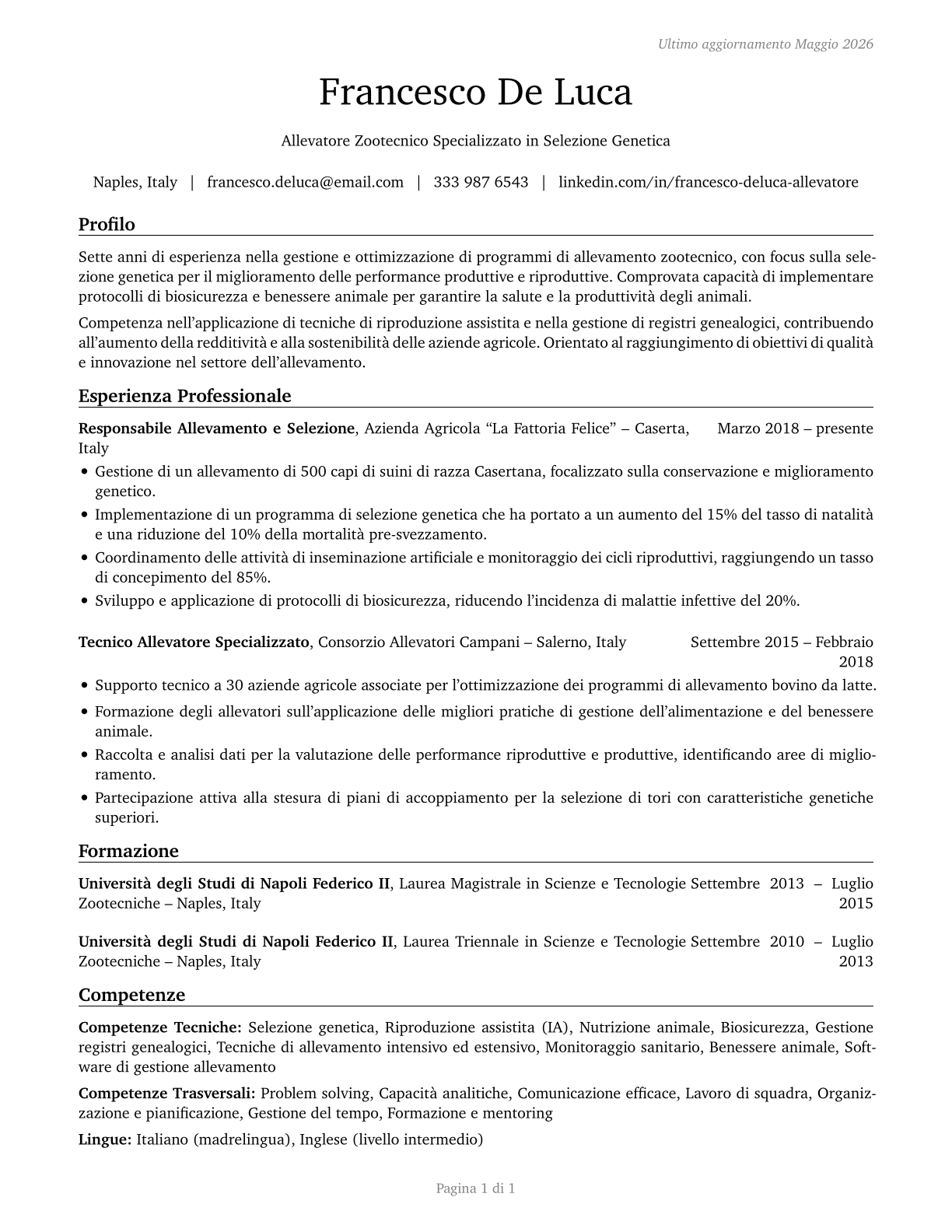 Animal Breeders CV in Italian — page 1