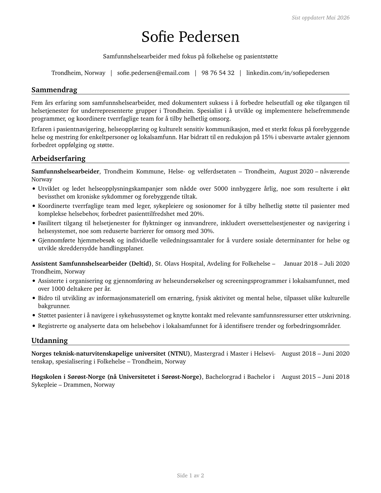Community Health Workers CV in Norwegian_bokmal — page 1