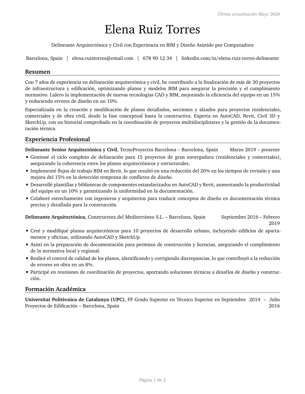 Architectural and Civil Drafters CV in Spanish — page 1