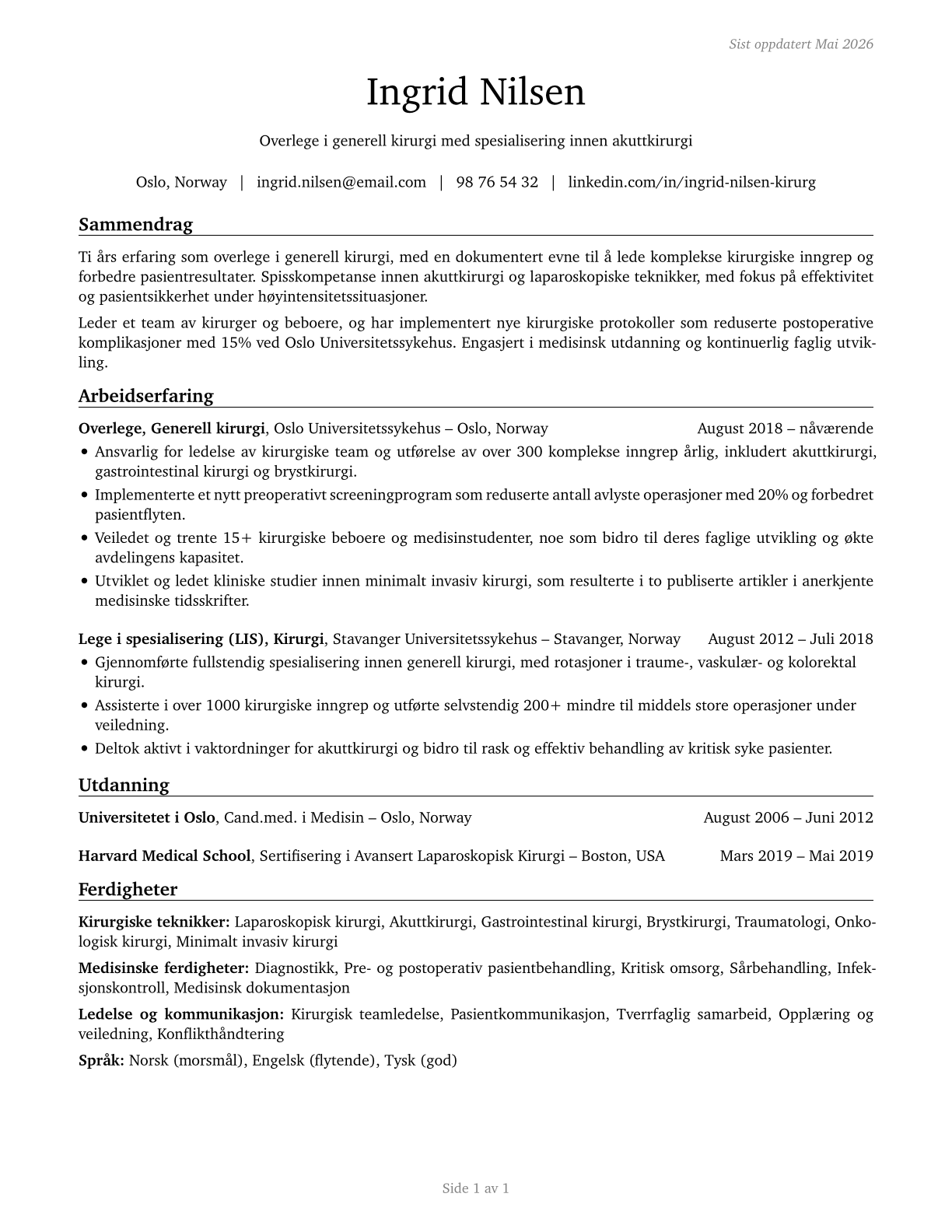 Surgeons, All Other CV in Norwegian_bokmal — page 1