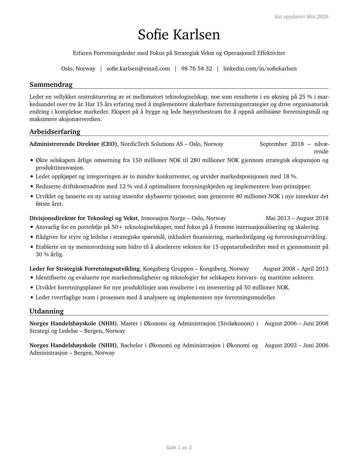 Chief Executives CV in Norwegian_bokmal — page 1