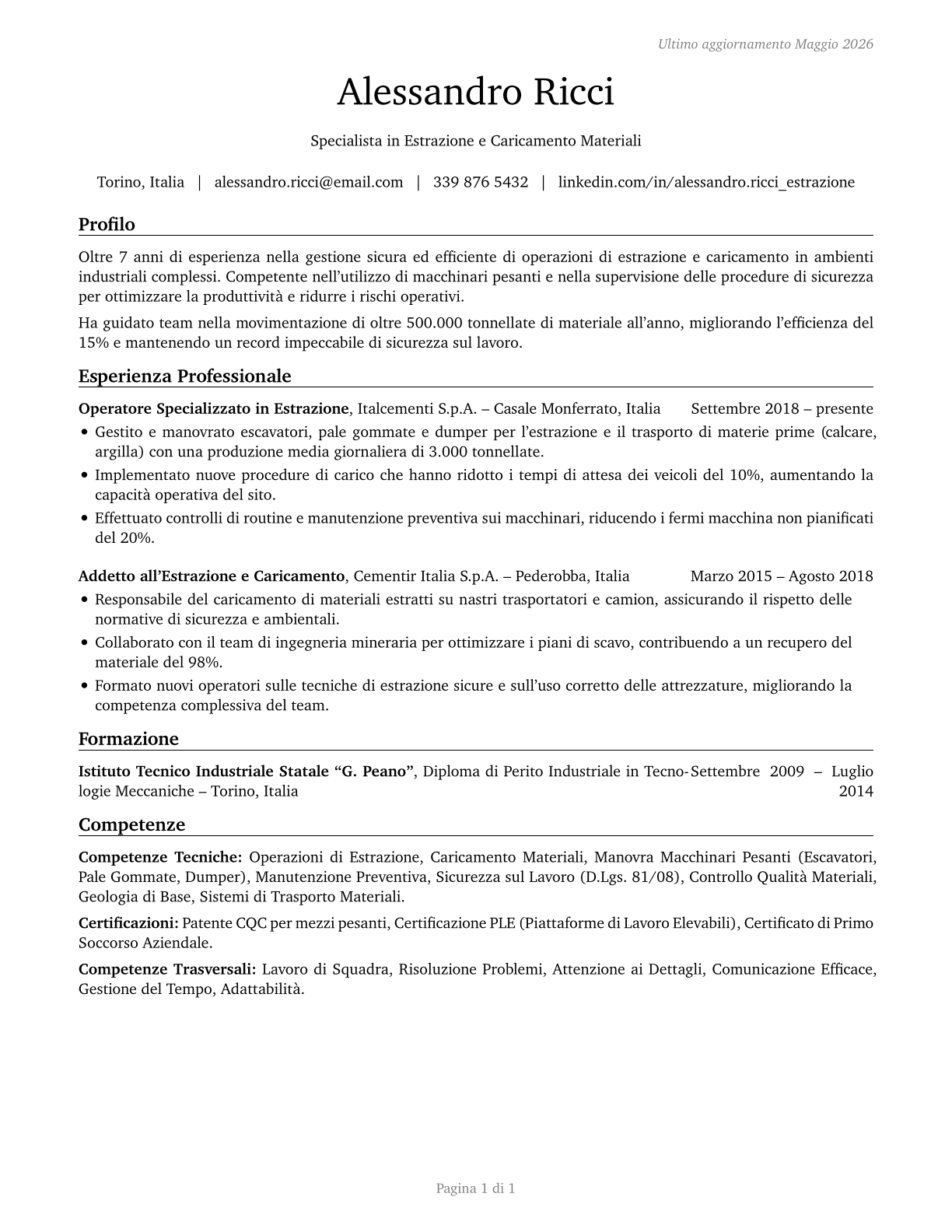 Extraction Workers, All Other CV in Italian — page 1