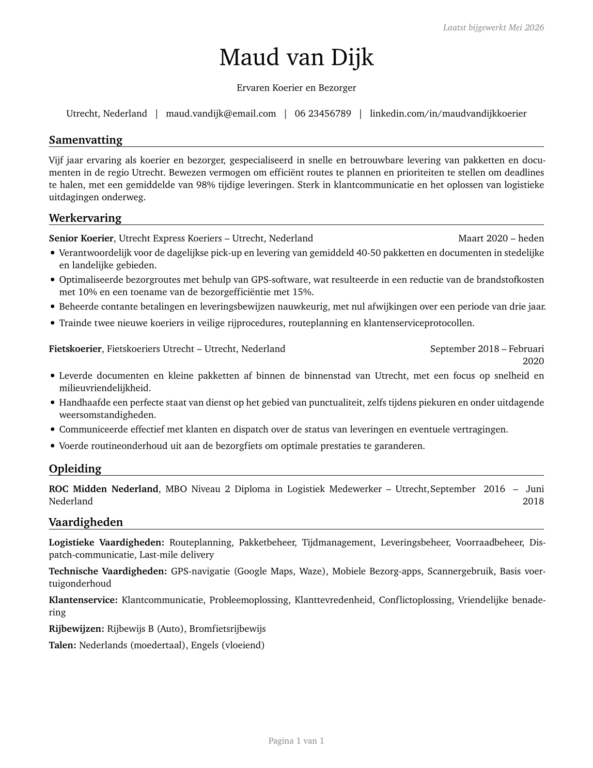 Couriers and Messengers CV in Dutch — page 1