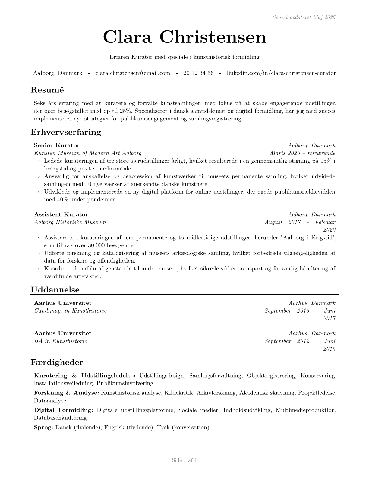 Curators CV in Danish — page 1
