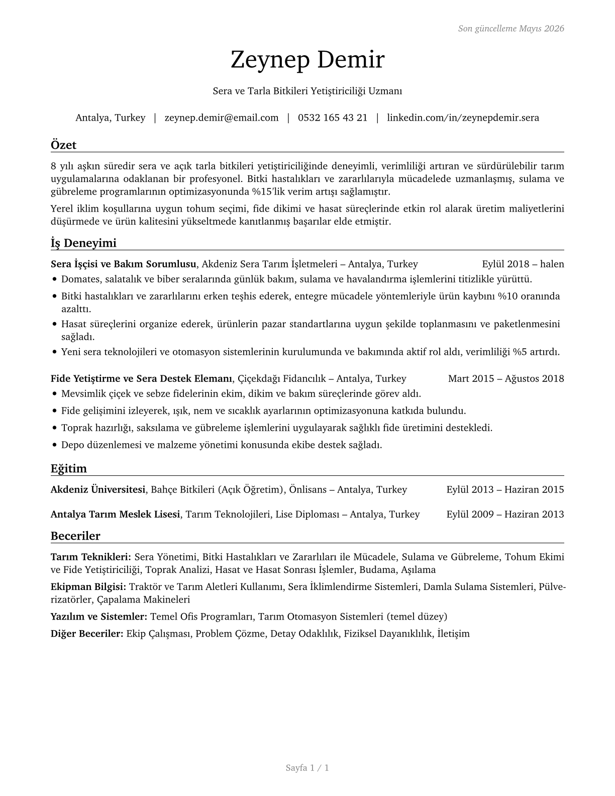Farmworkers and Laborers, Crop, Nursery, and Greenhouse CV in Turkish — page 1