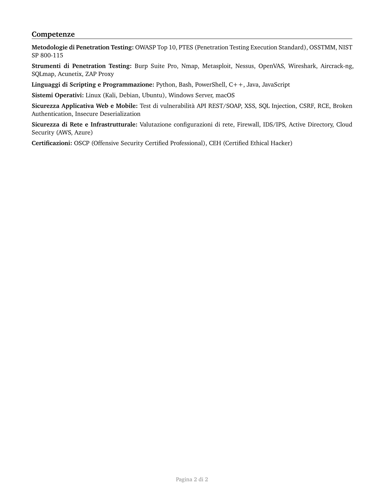 Penetration Testers CV in Italian — page 2