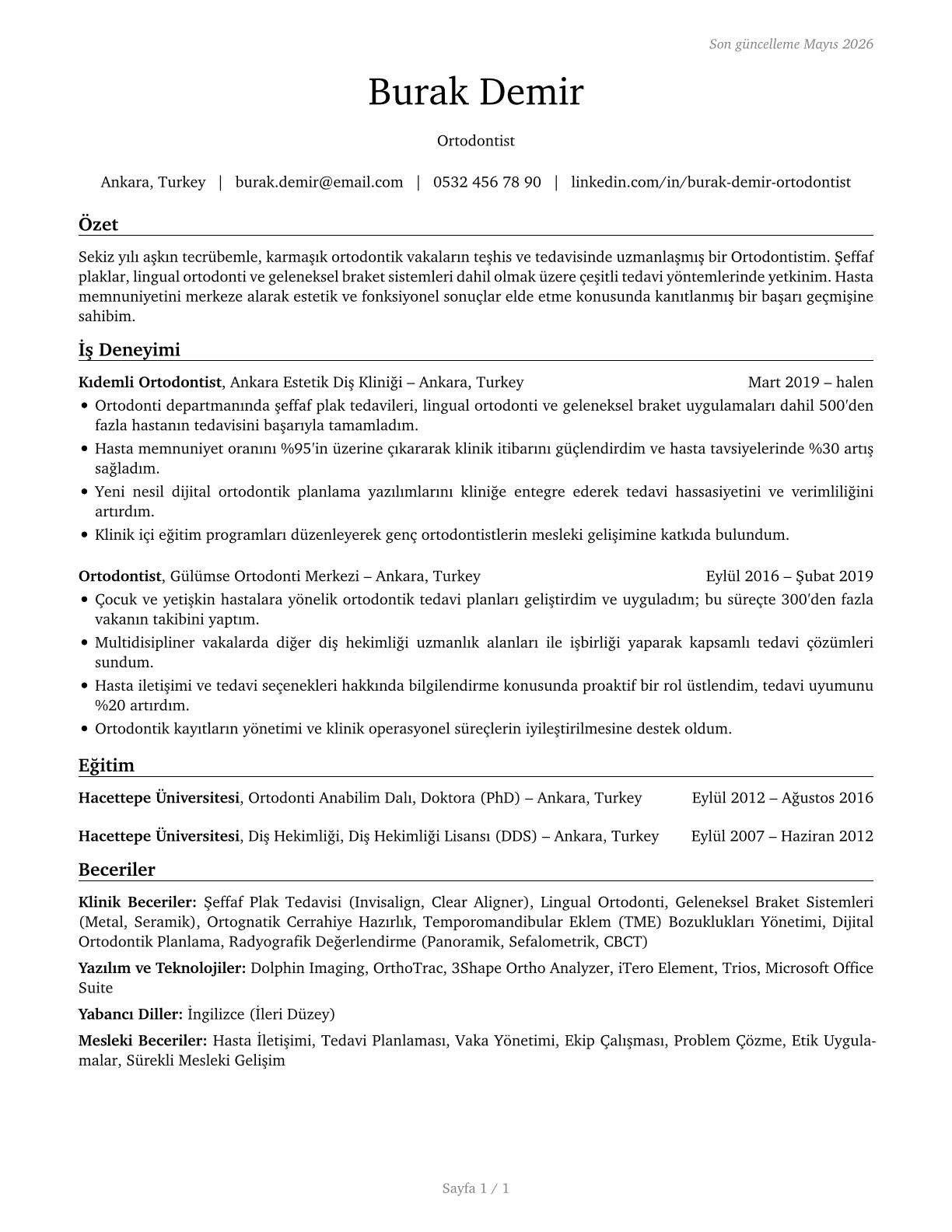 Orthodontists CV in Turkish — page 1