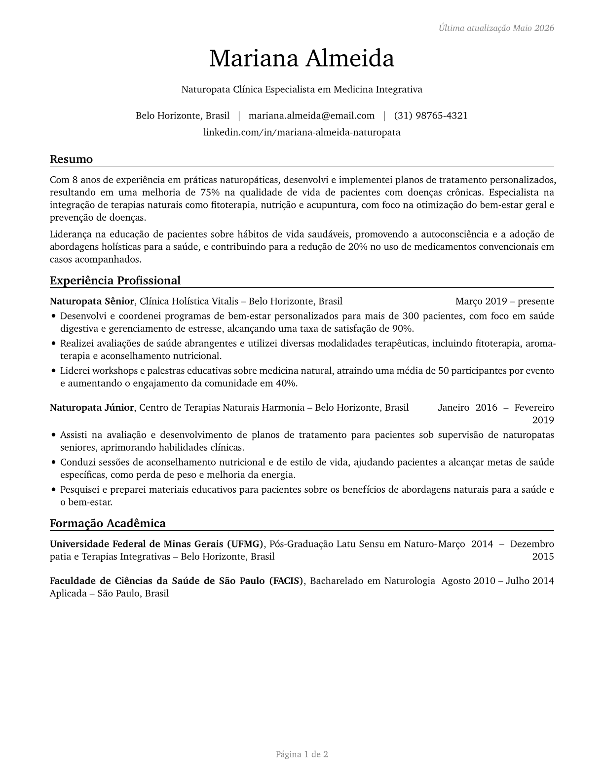Naturopathic Physicians CV in Portuguese — page 1