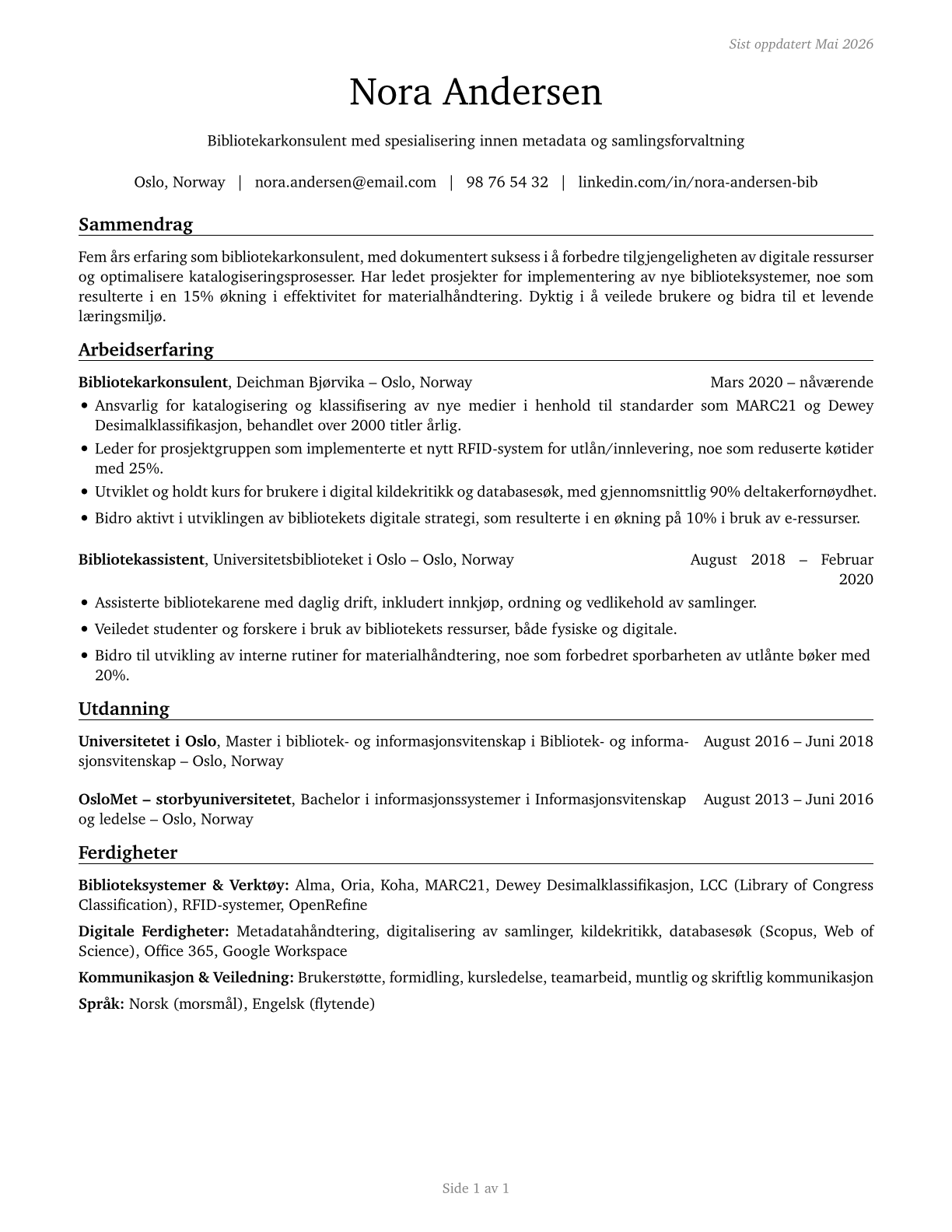 Library Technicians CV in Norwegian_bokmal — page 1