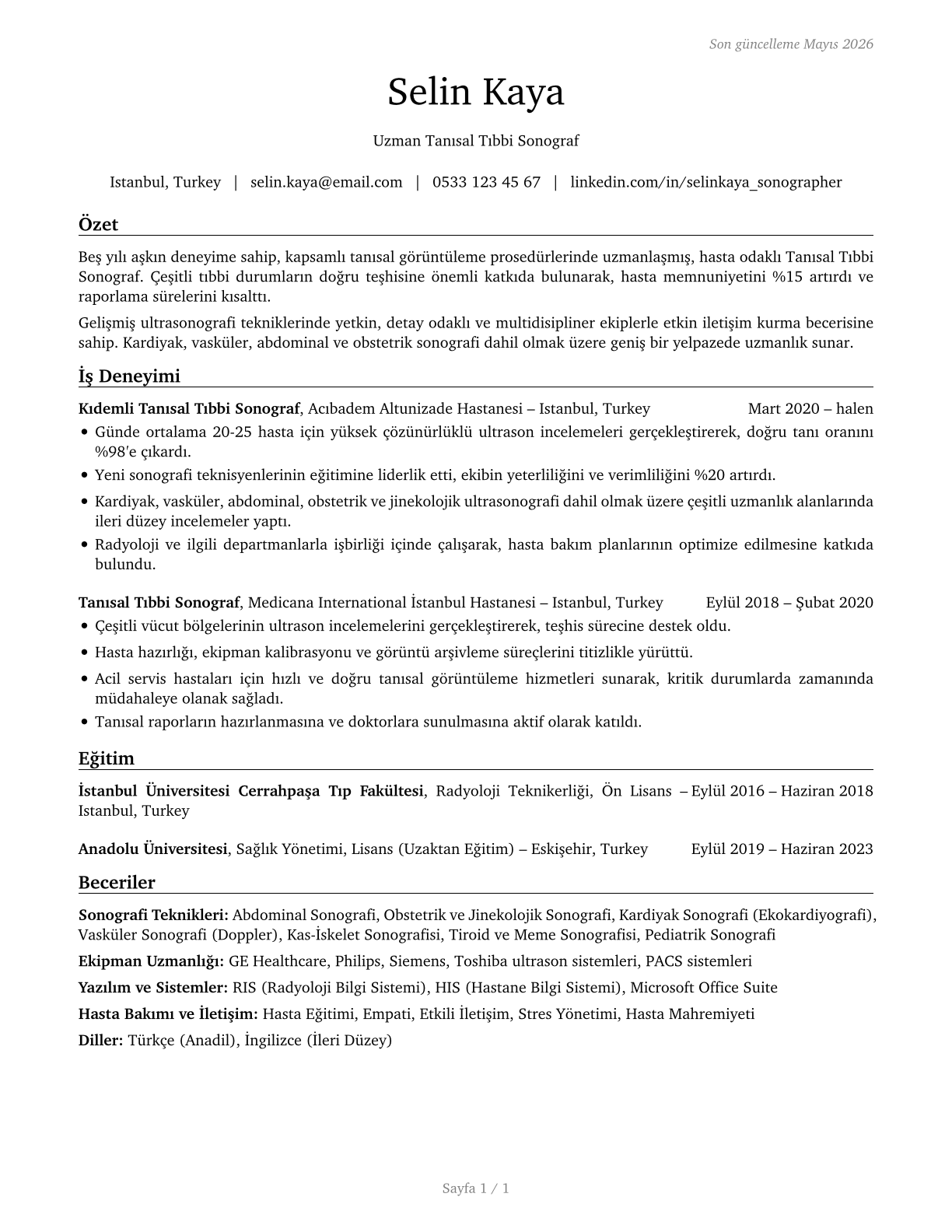 Diagnostic Medical Sonographers CV in Turkish — page 1