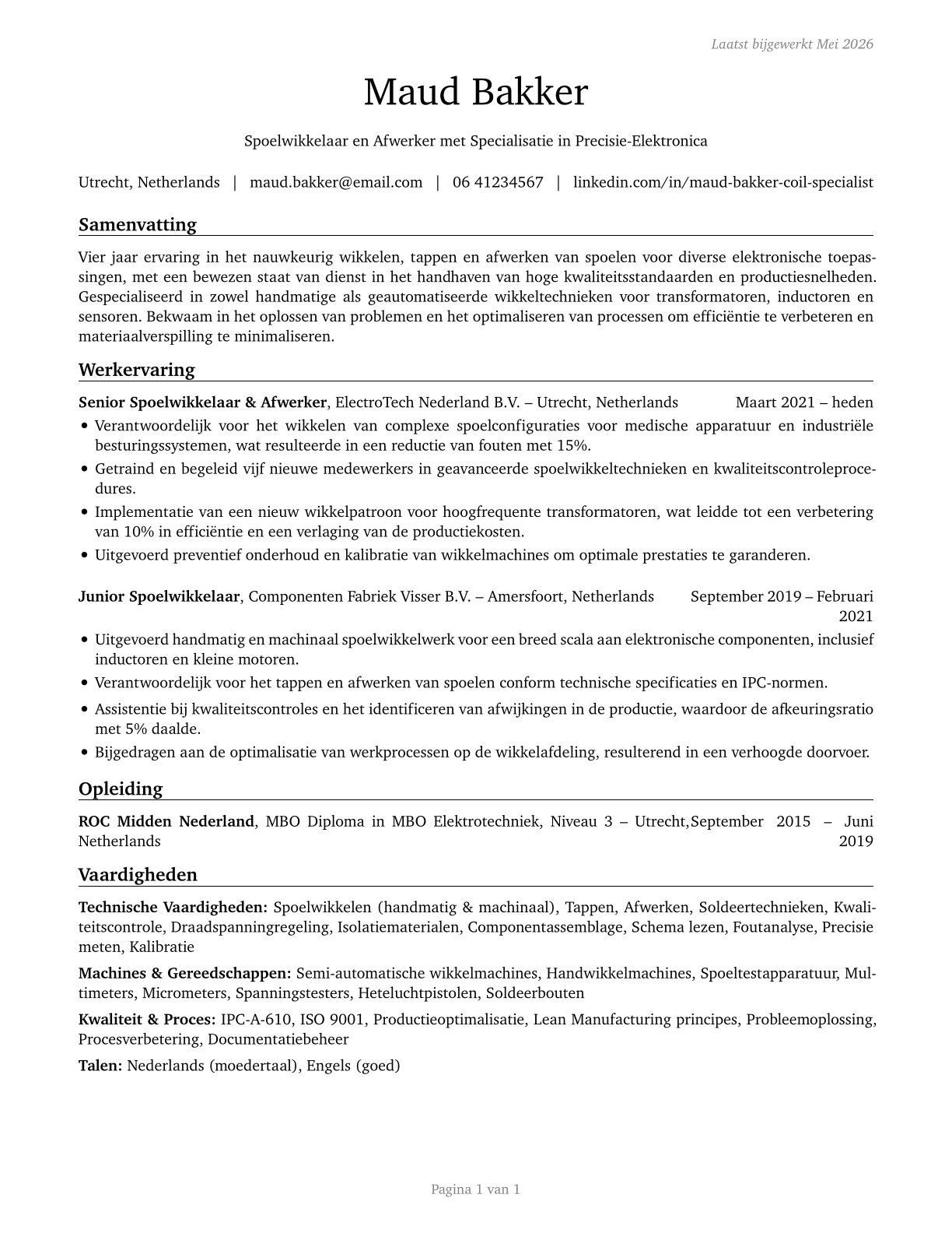 Coil Winders, Tapers, and Finishers CV in Dutch — page 1