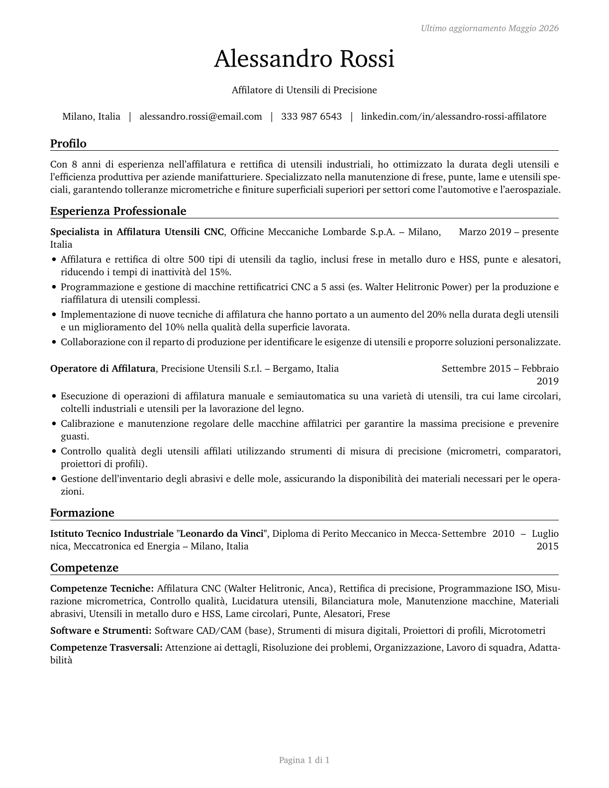 Tool Grinders, Filers, and Sharpeners CV in Italian — page 1