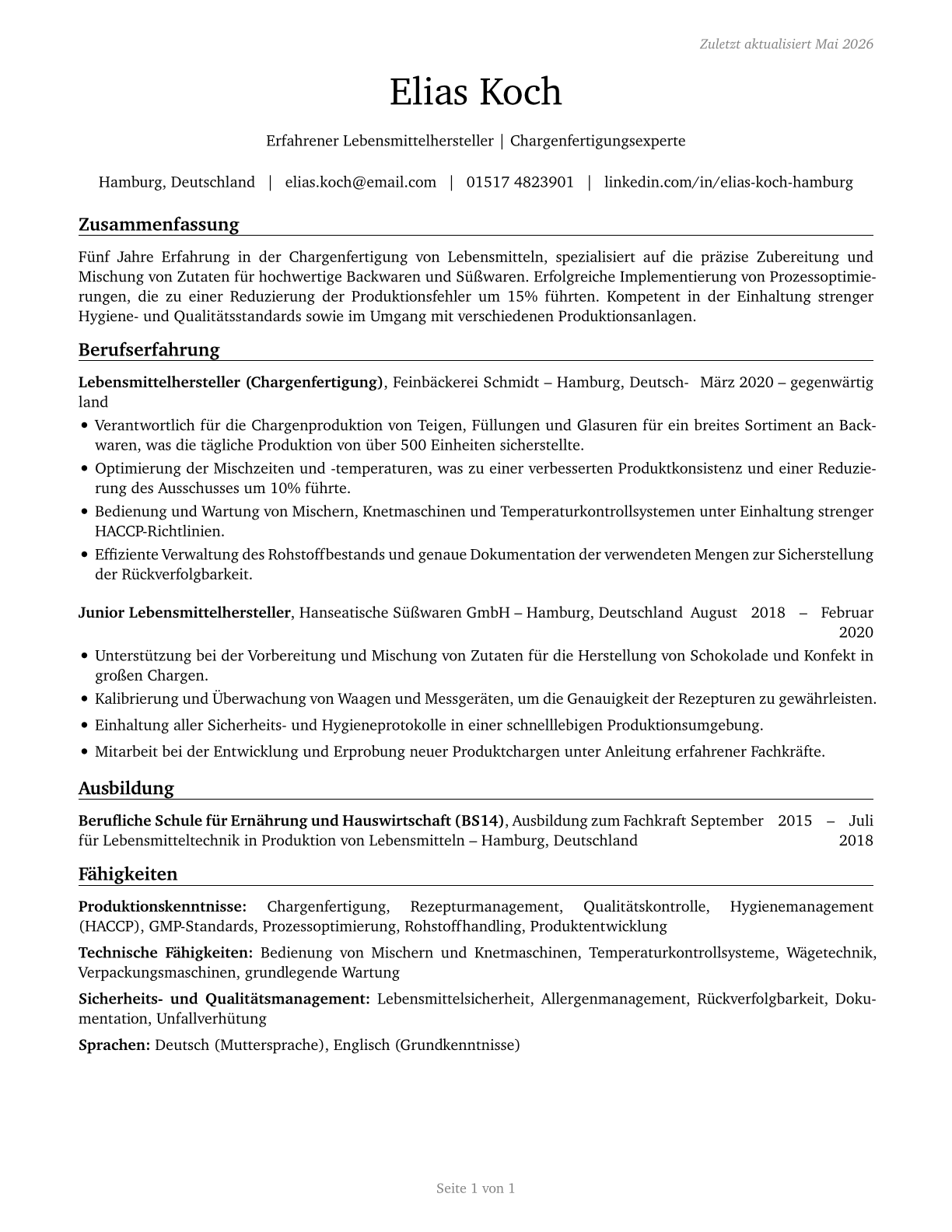 Food Batchmakers CV in German — page 1