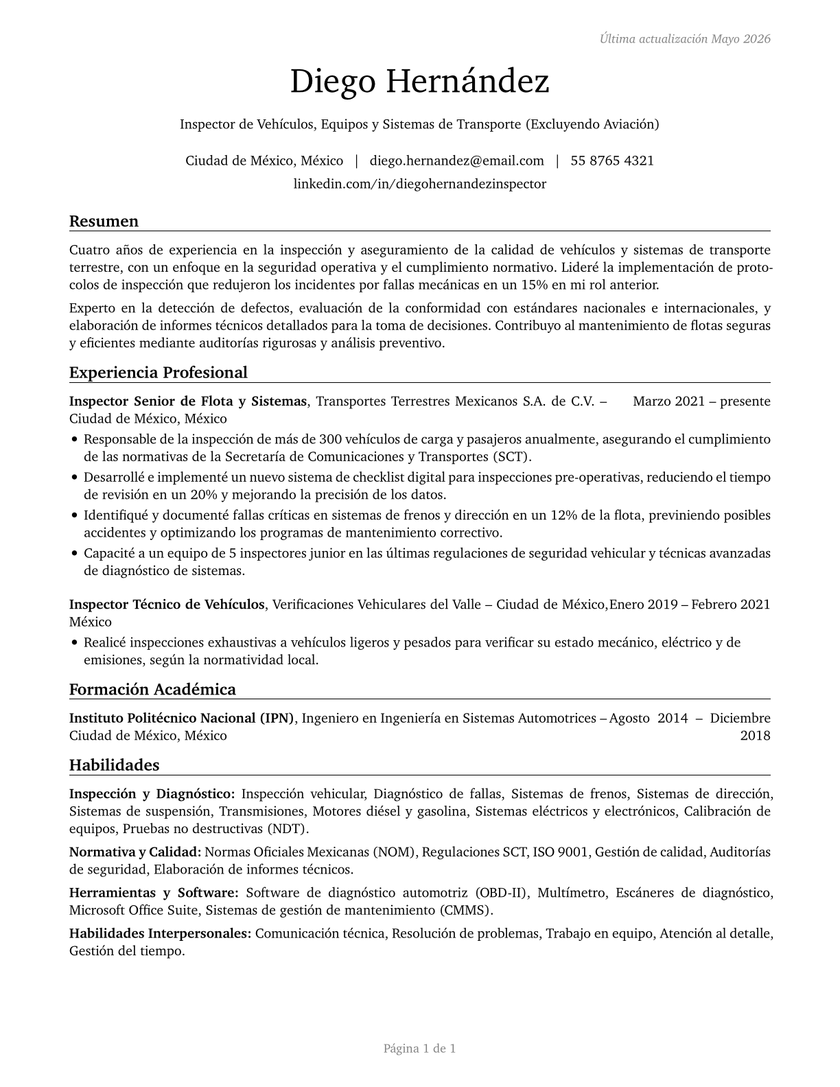 Transportation Vehicle, Equipment and Systems Inspectors, Except Aviation CV in Spanish — page 1