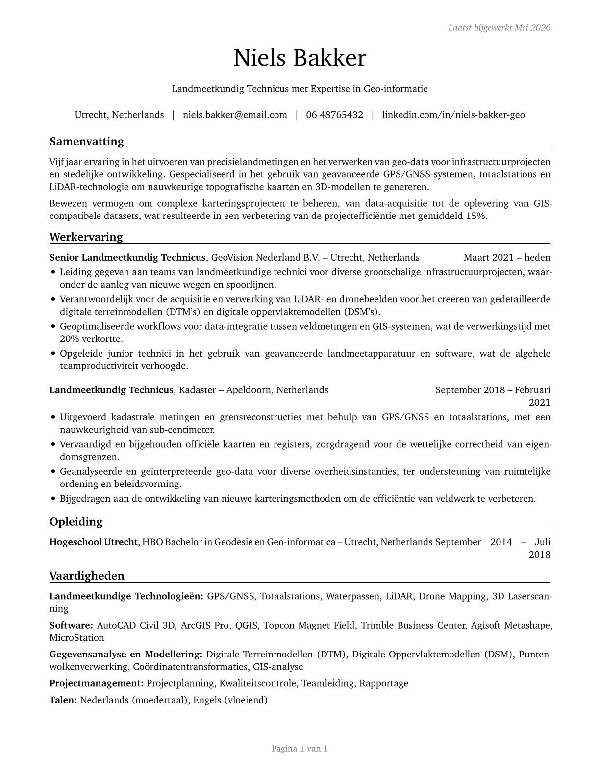 Surveying and Mapping Technicians CV in Dutch — page 1