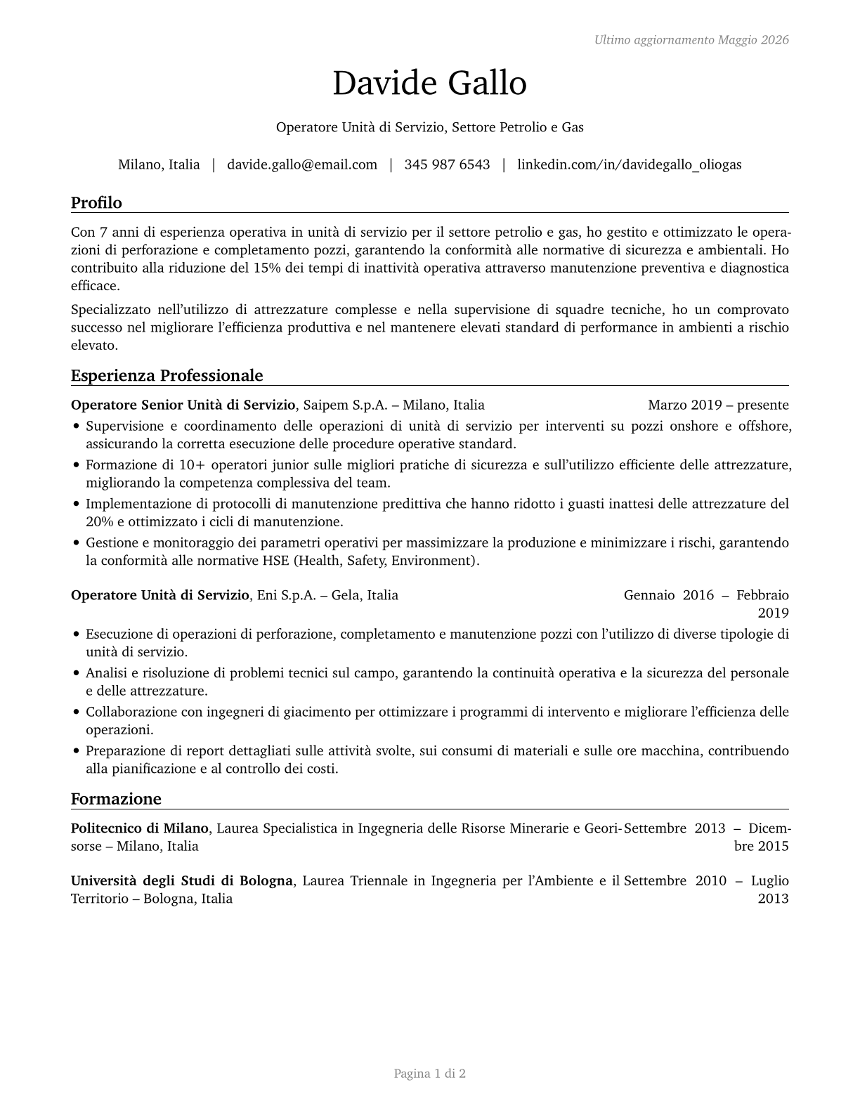 Service Unit Operators, Oil and Gas CV in Italian — page 1
