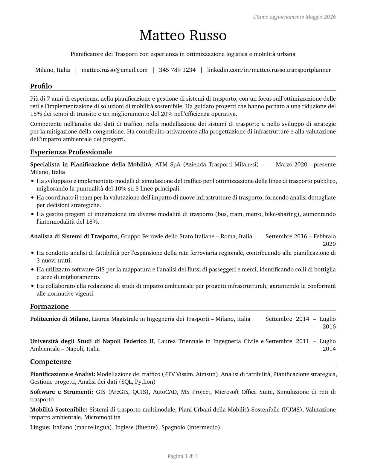 Transportation Planners CV in Italian — page 1