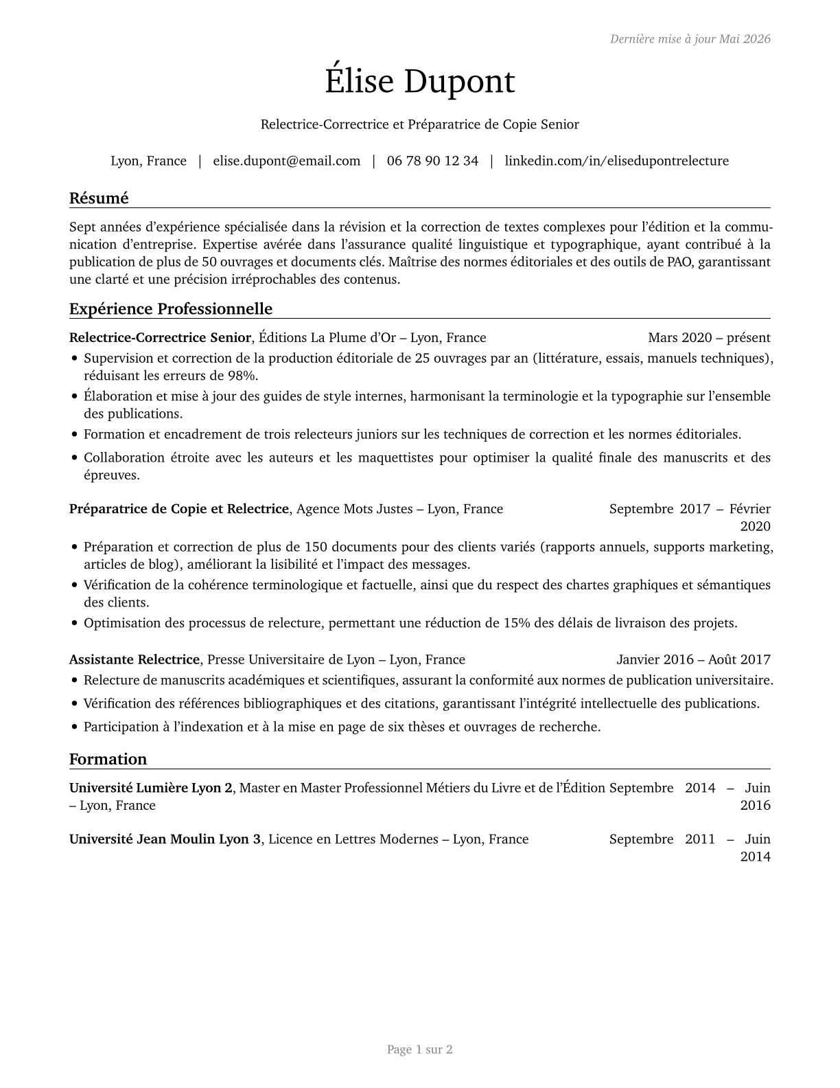 Proofreaders and Copy Markers CV in French — page 1