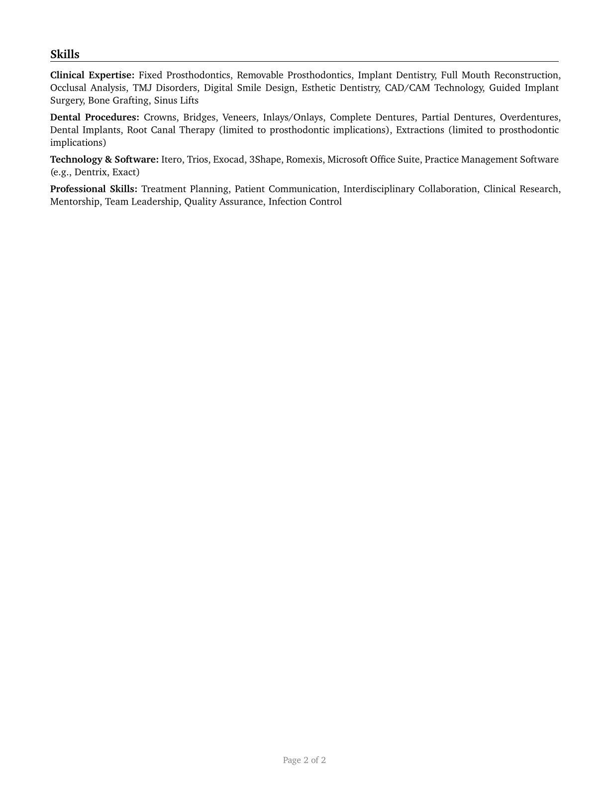 Prosthodontists CV in English — page 2