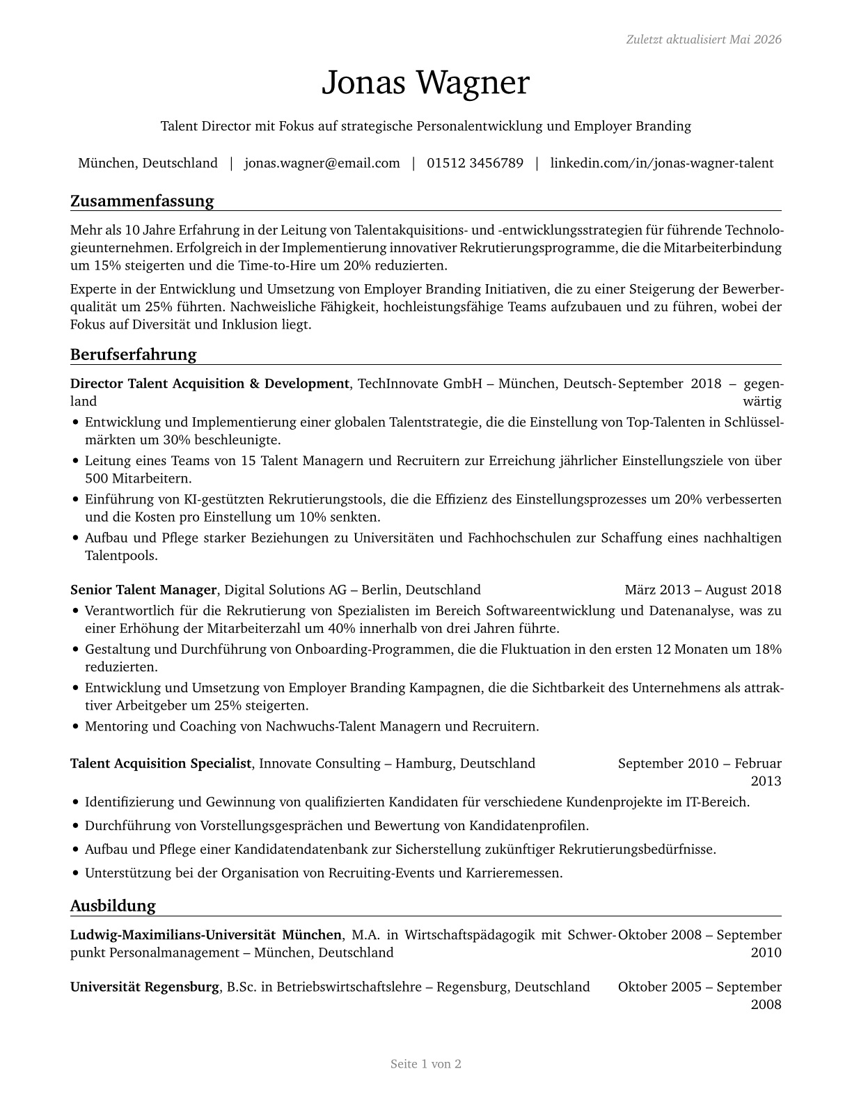 Talent Directors CV in German — page 1