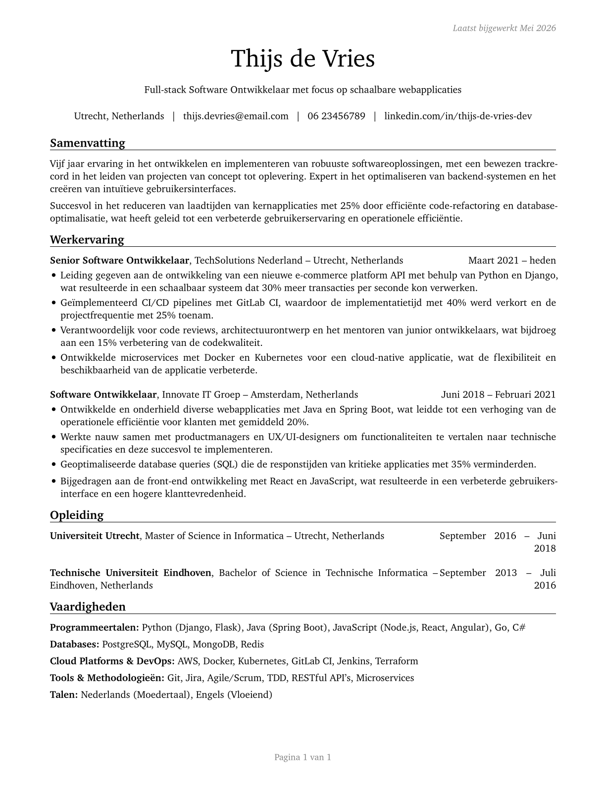 Software Developers CV in Dutch — page 1