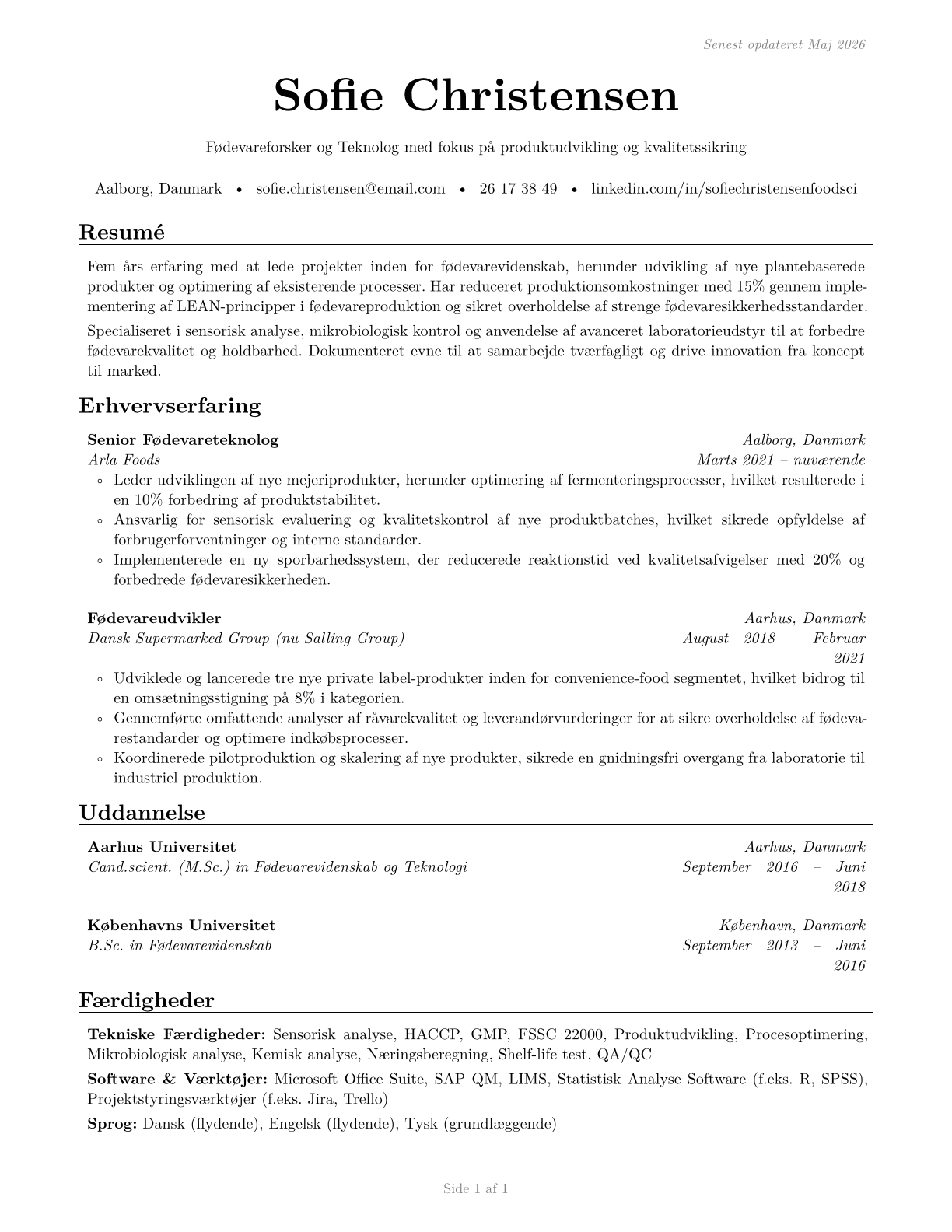 Food Scientists and Technologists CV in Danish — page 1