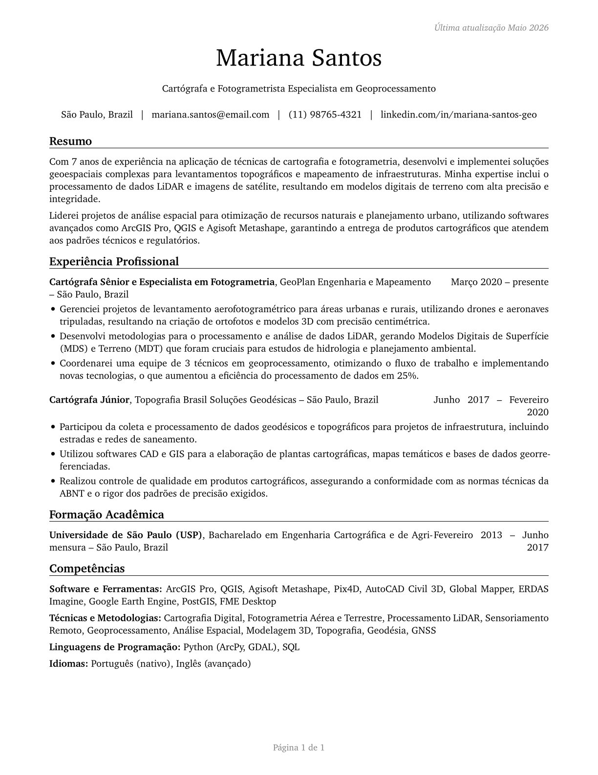 Cartographers and Photogrammetrists CV in Portuguese — page 1