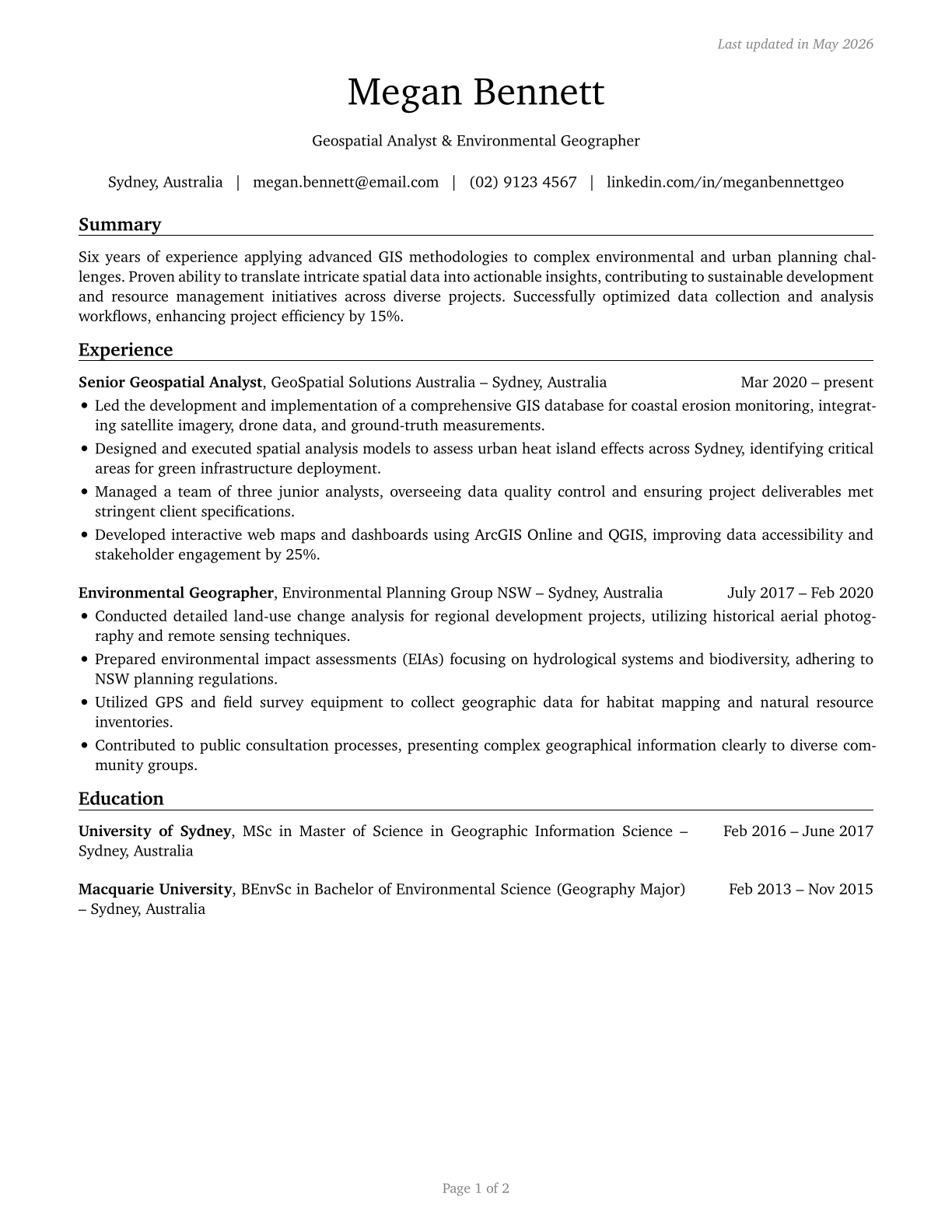 Geographers CV in English — page 1