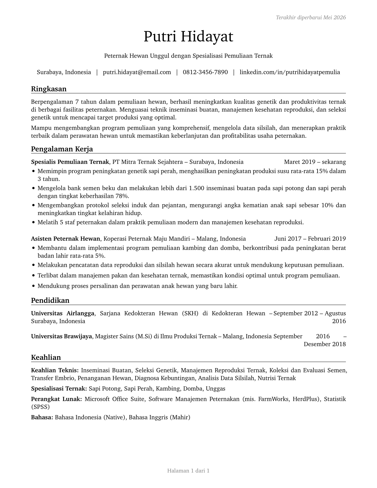 Animal Breeders CV in Indonesian — page 1