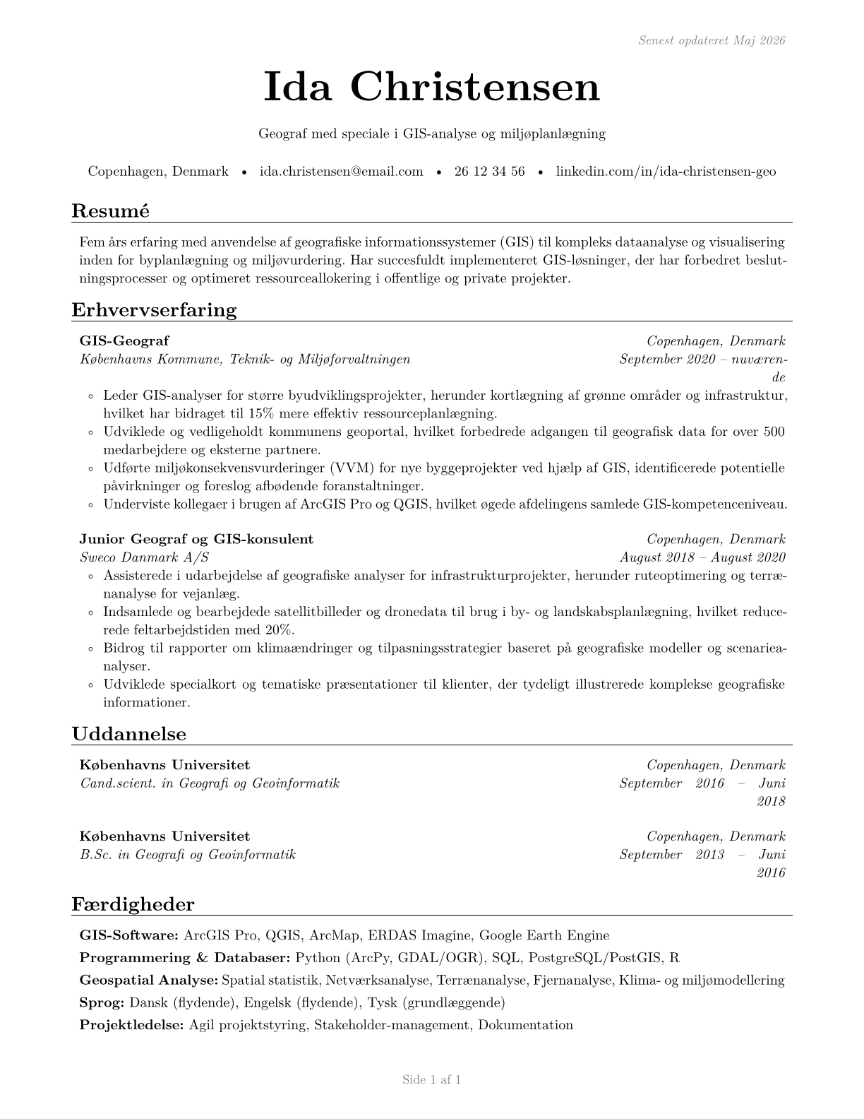 Geographers CV in Danish — page 1