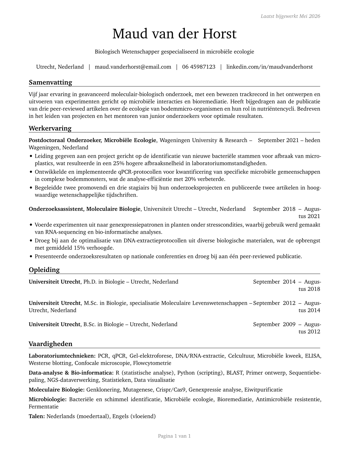 Biological Scientists, All Other CV in Dutch — page 1