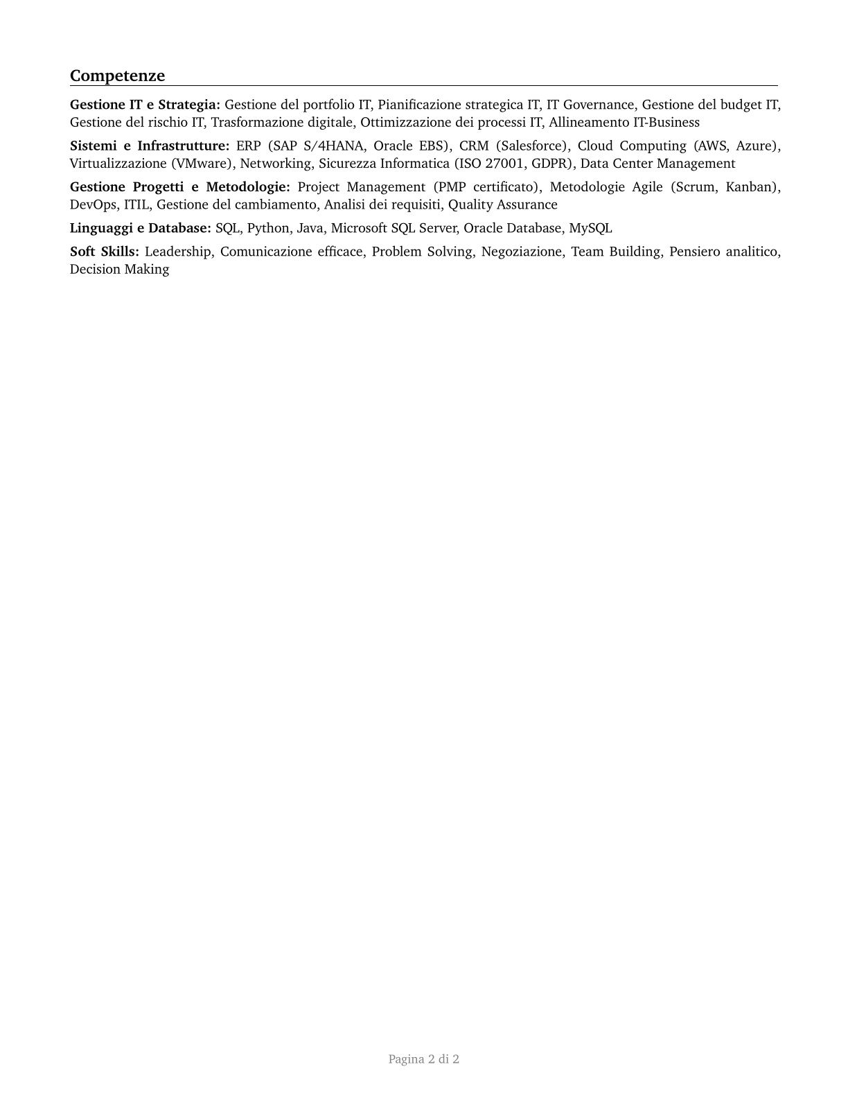 Computer and Information Systems Managers CV in Italian — page 2