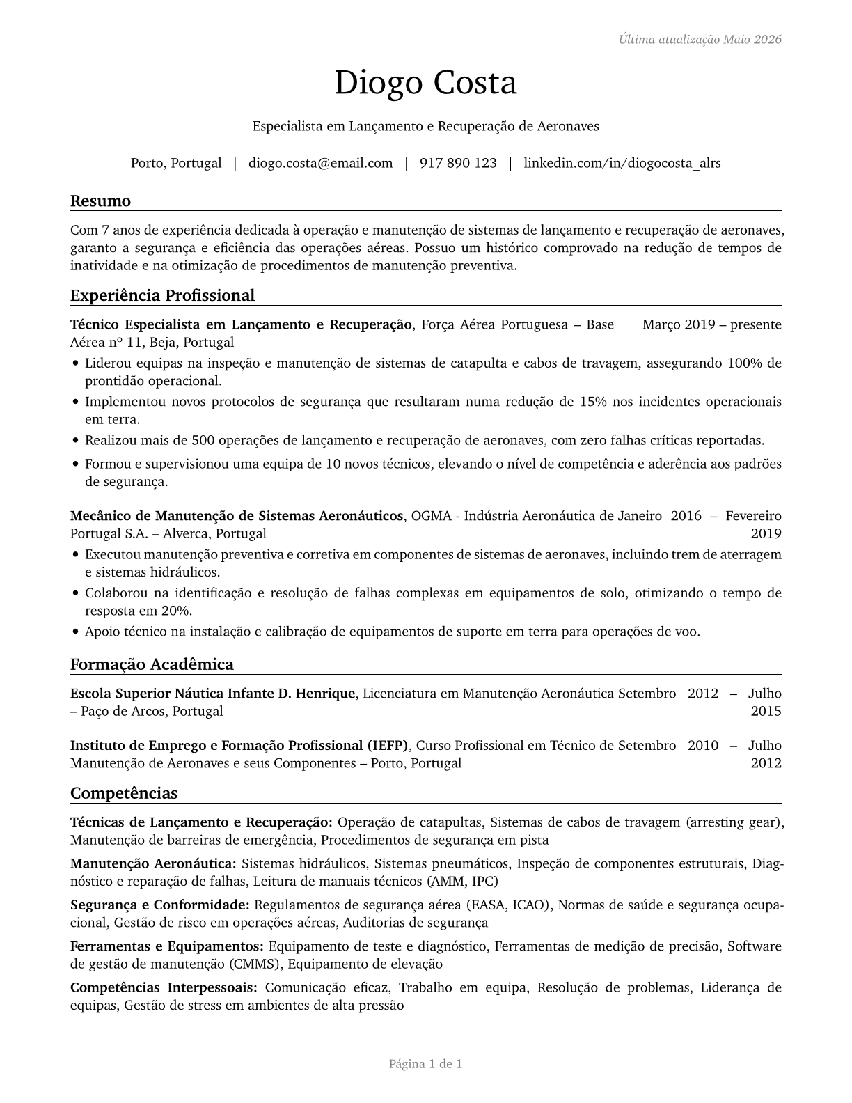 Aircraft Launch and Recovery Specialists CV in Portuguese — page 1