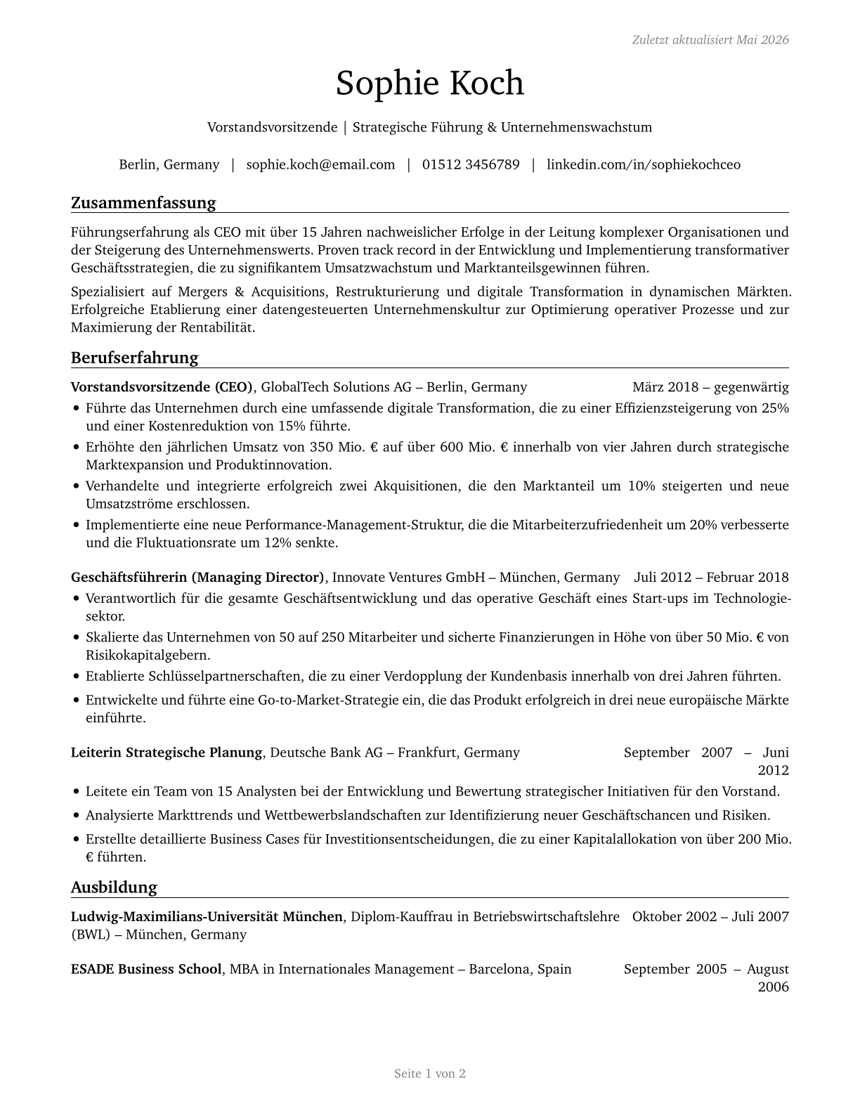 Chief Executives CV in German — page 1