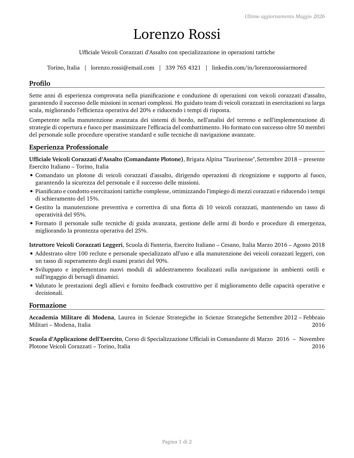 Armored Assault Vehicle Officers CV in Italian — page 1