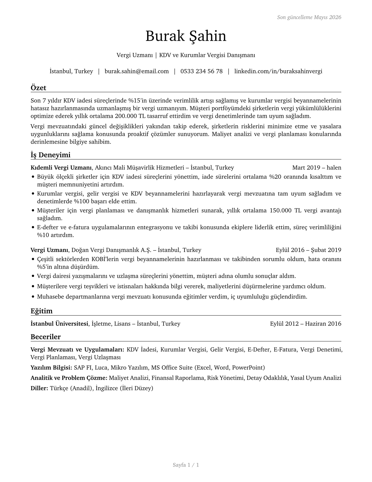 Tax Preparers CV in Turkish — page 1