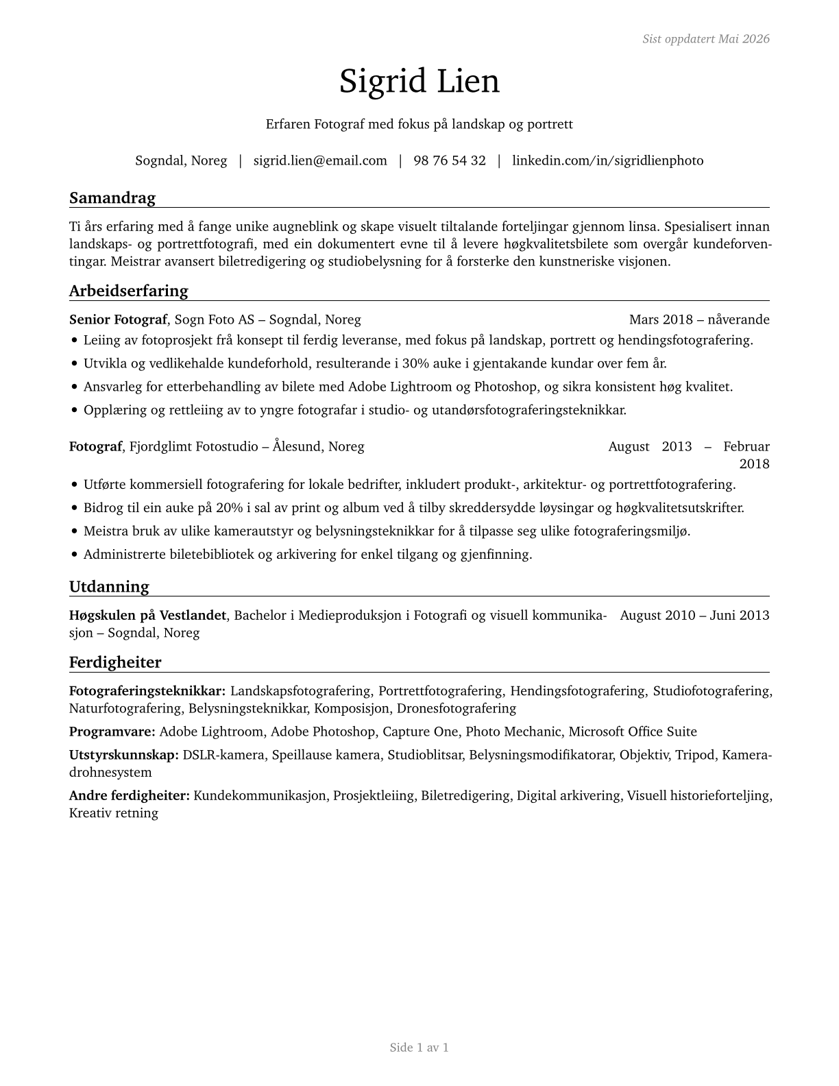 Photographers CV in Norwegian_nynorsk — page 1