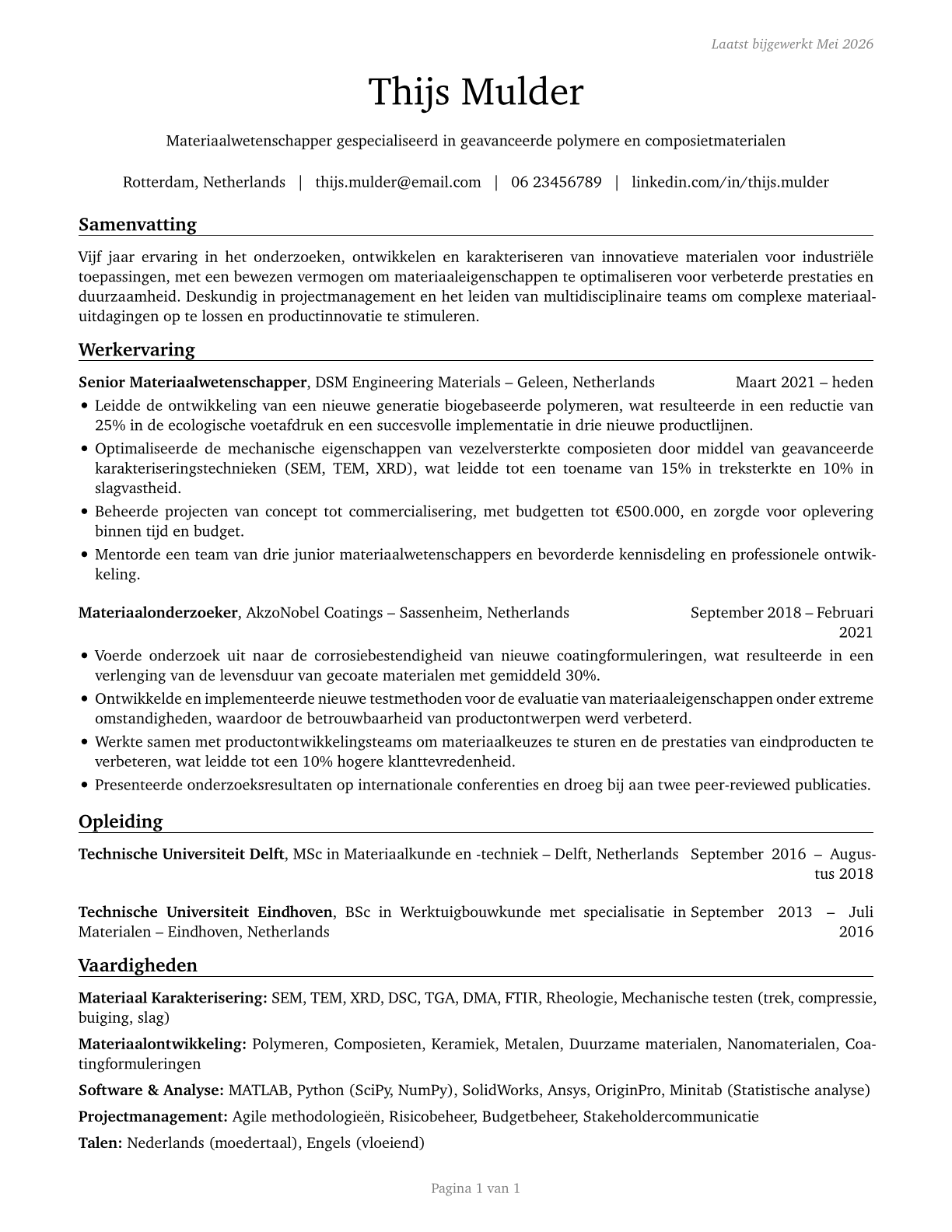Materials Engineers CV in Dutch — page 1