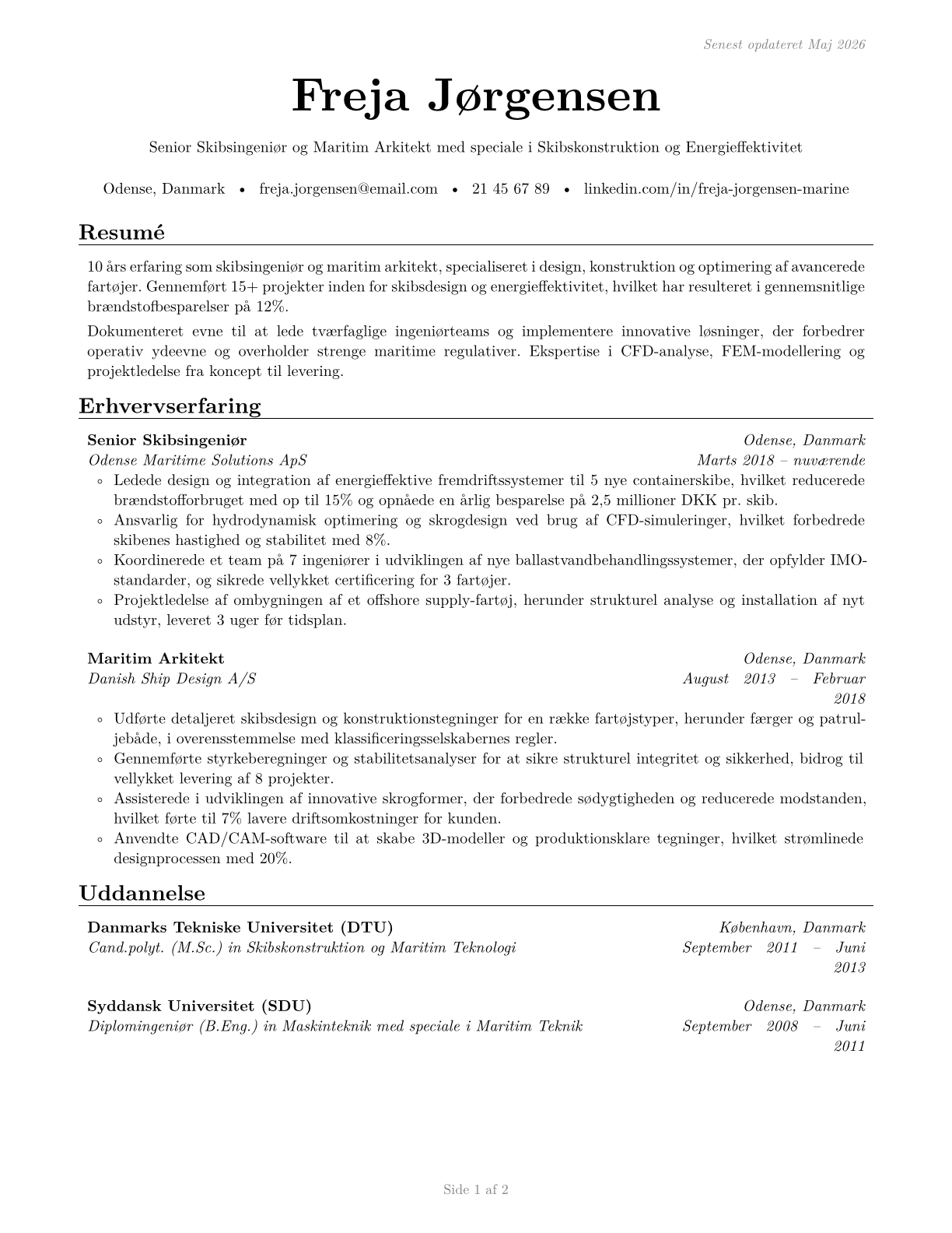 Marine Engineers and Naval Architects CV in Danish — page 1