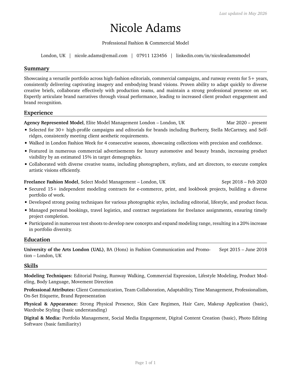 Models CV in English — page 1