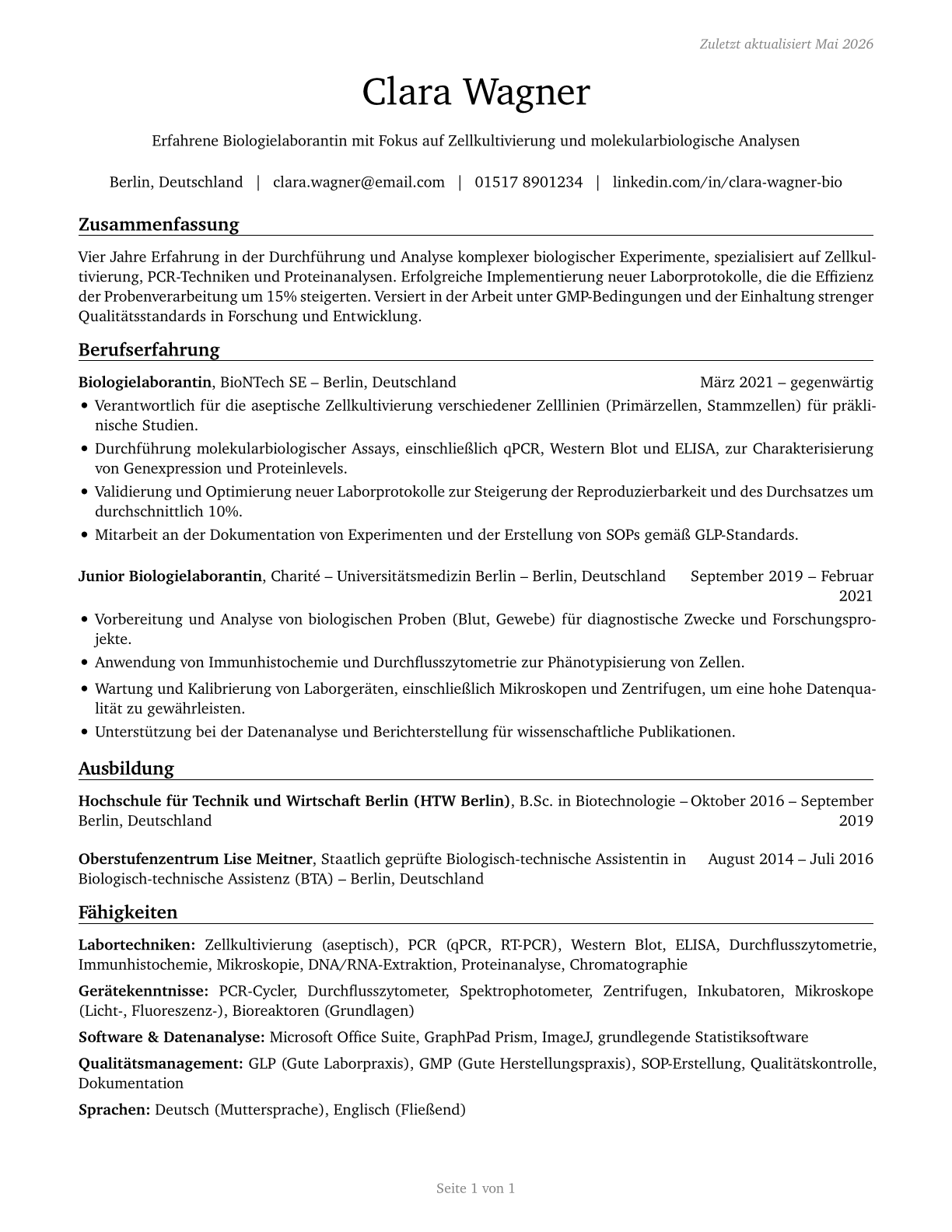 Biological Technicians CV in German — page 1