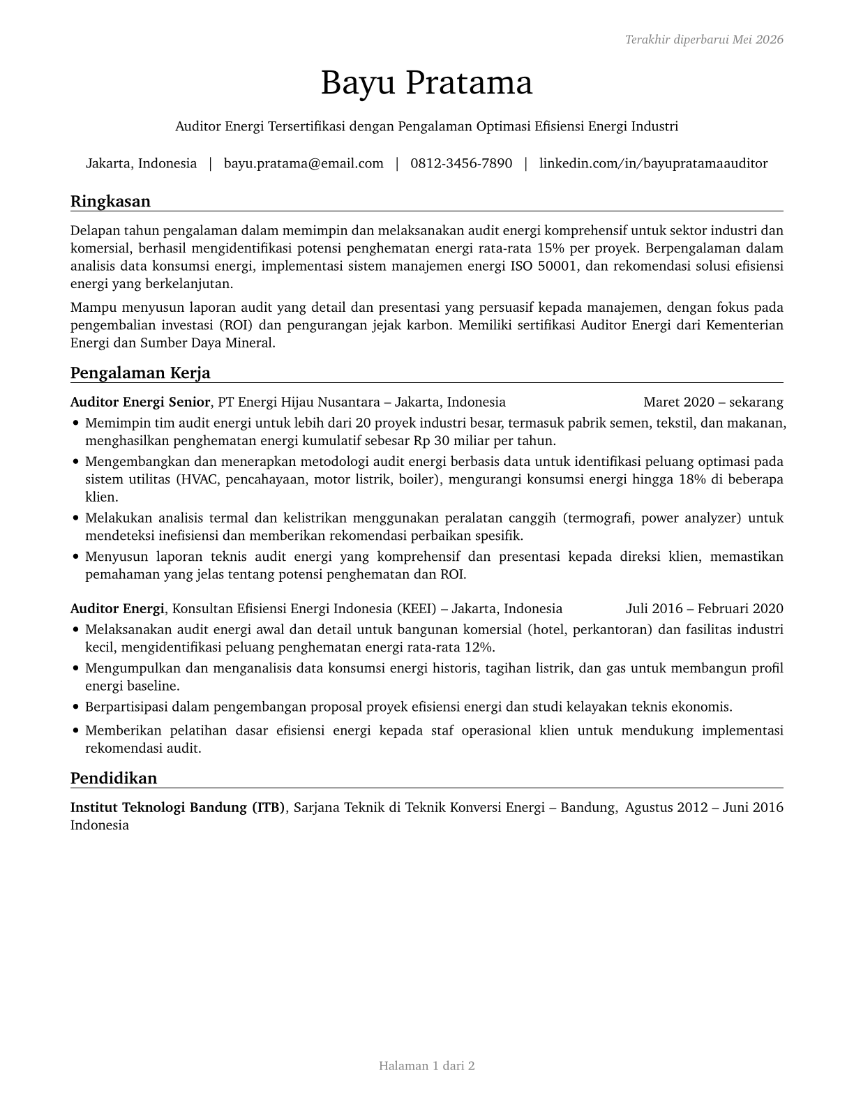 Energy Auditors CV in Indonesian — page 1