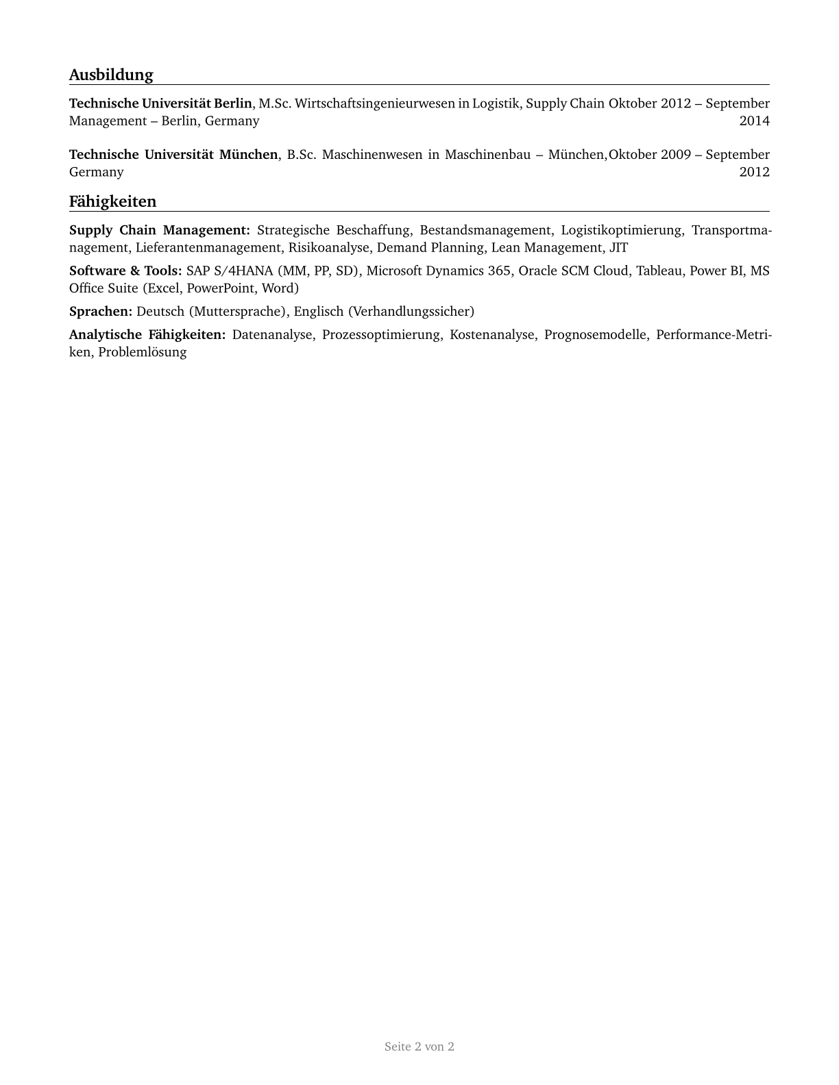 Supply Chain Managers CV in German — page 2