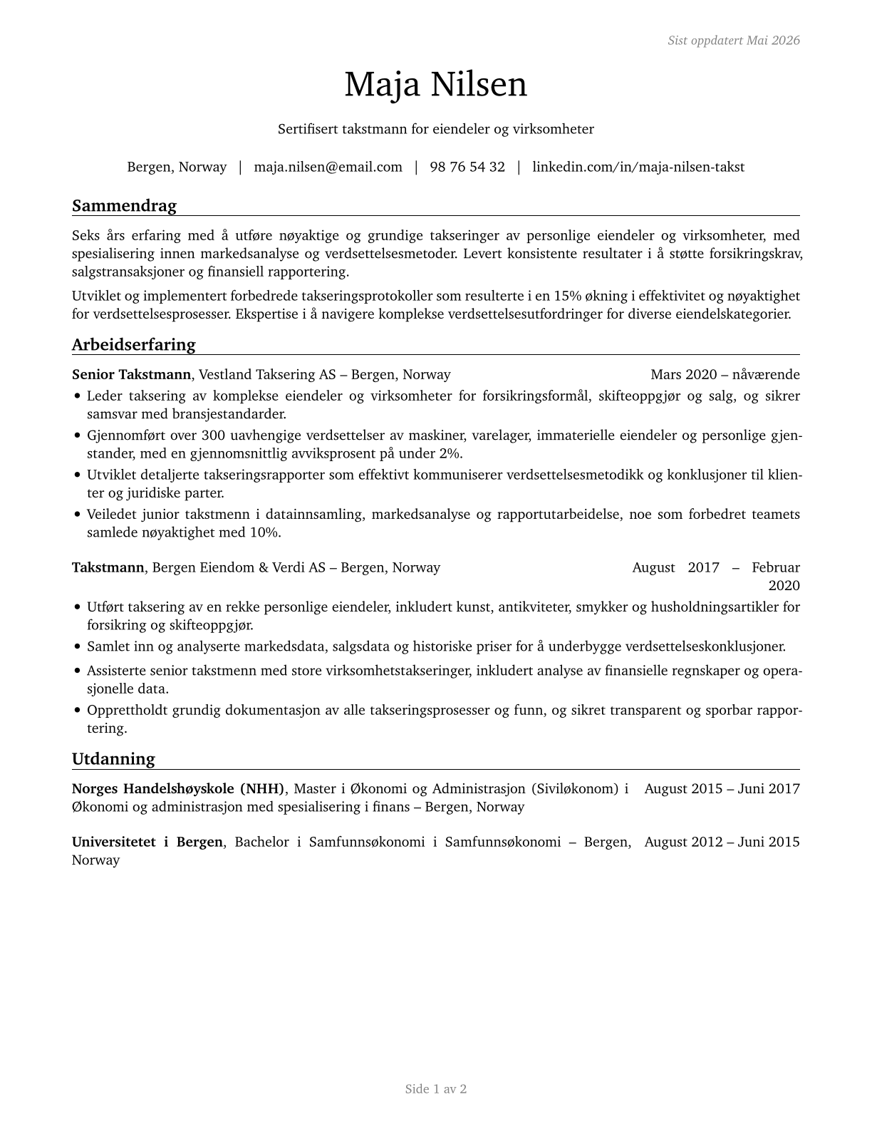 Appraisers of Personal and Business Property CV in Norwegian_bokmal — page 1